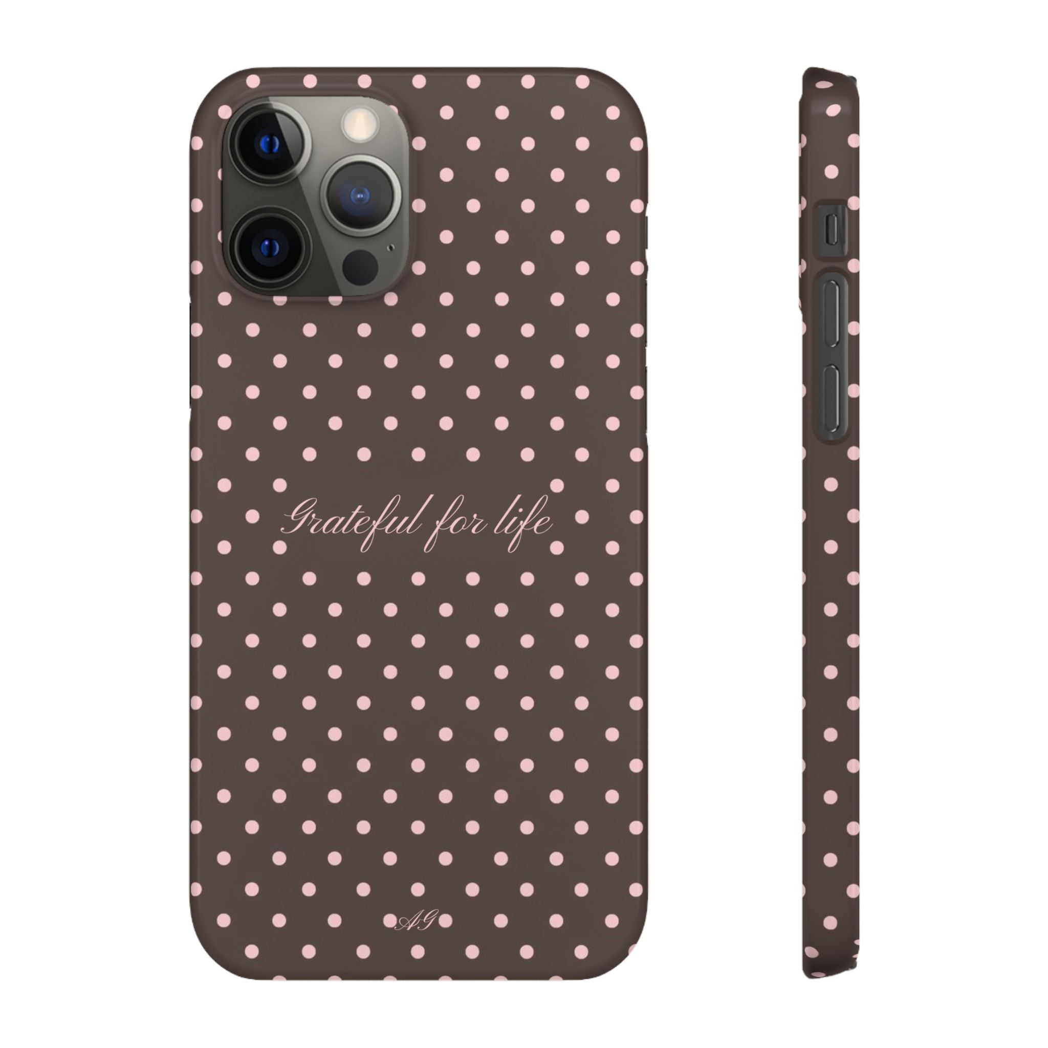 Grateful for life - Mocha polka phone case