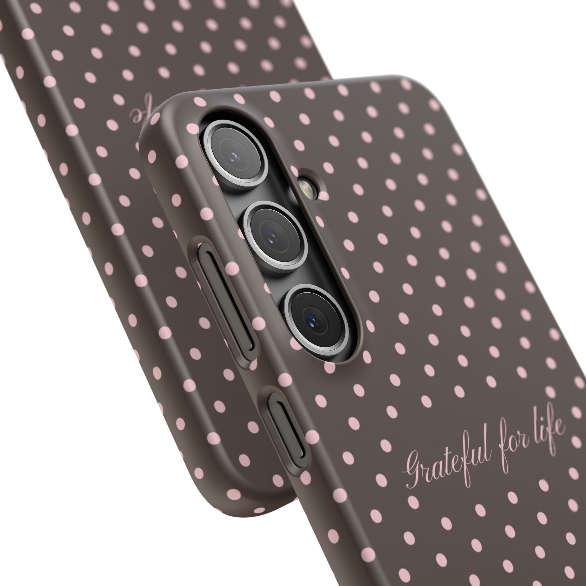 Grateful for life - Mocha polka phone case