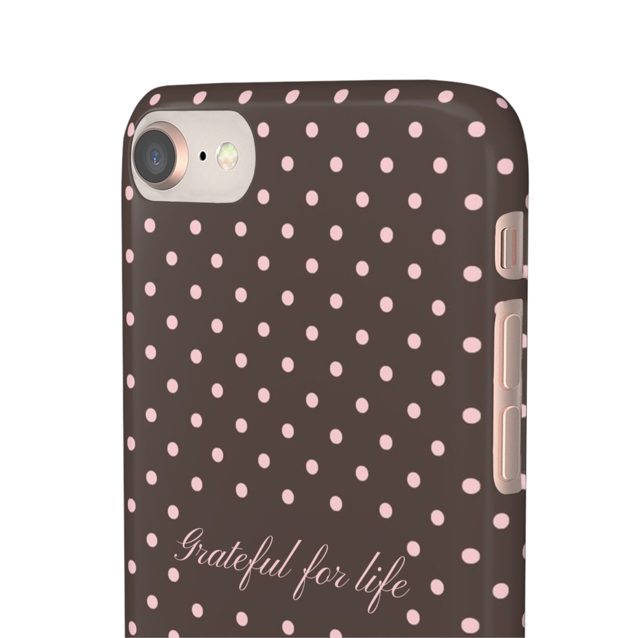 Grateful for life - Mocha polka phone case