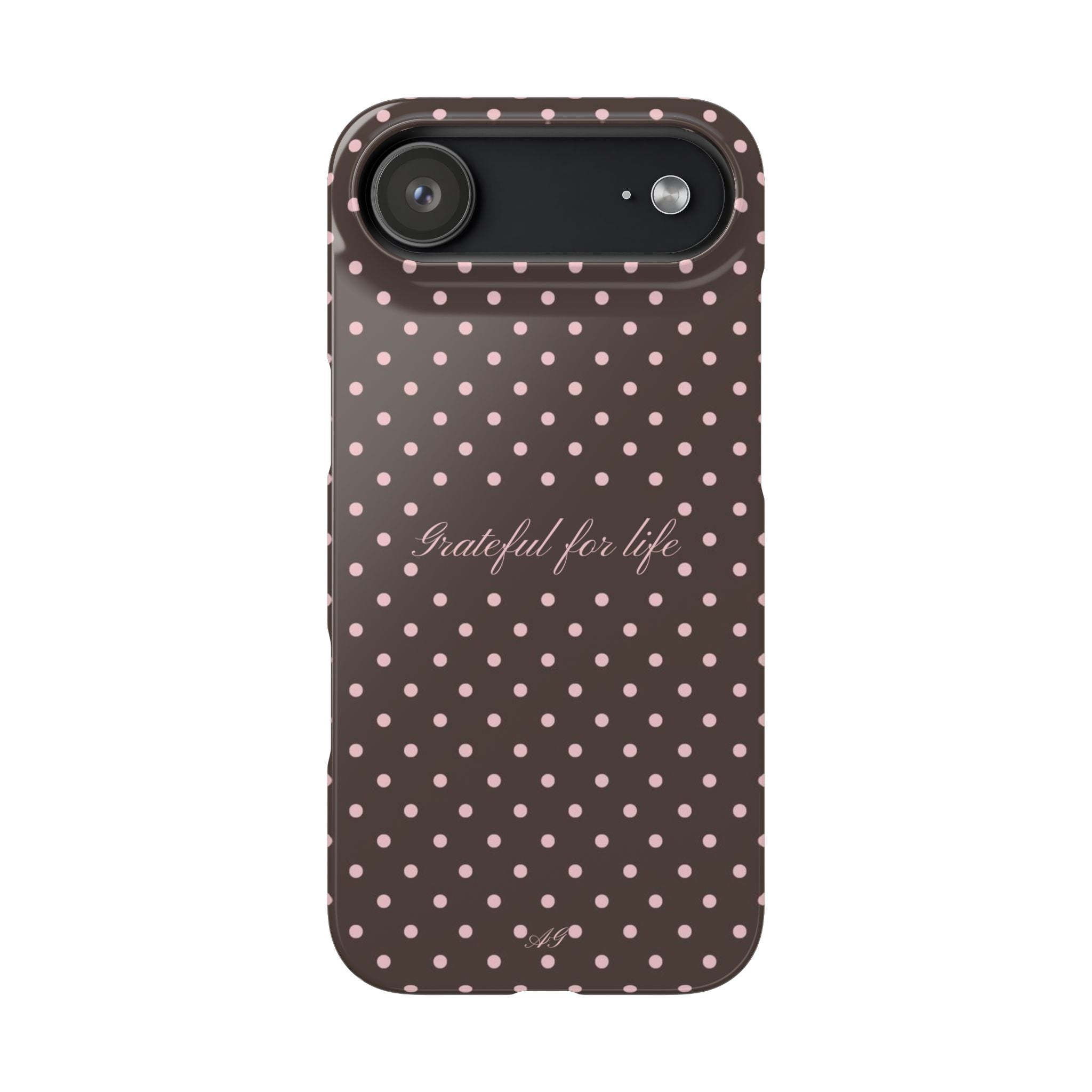 Grateful for life - Mocha polka phone case