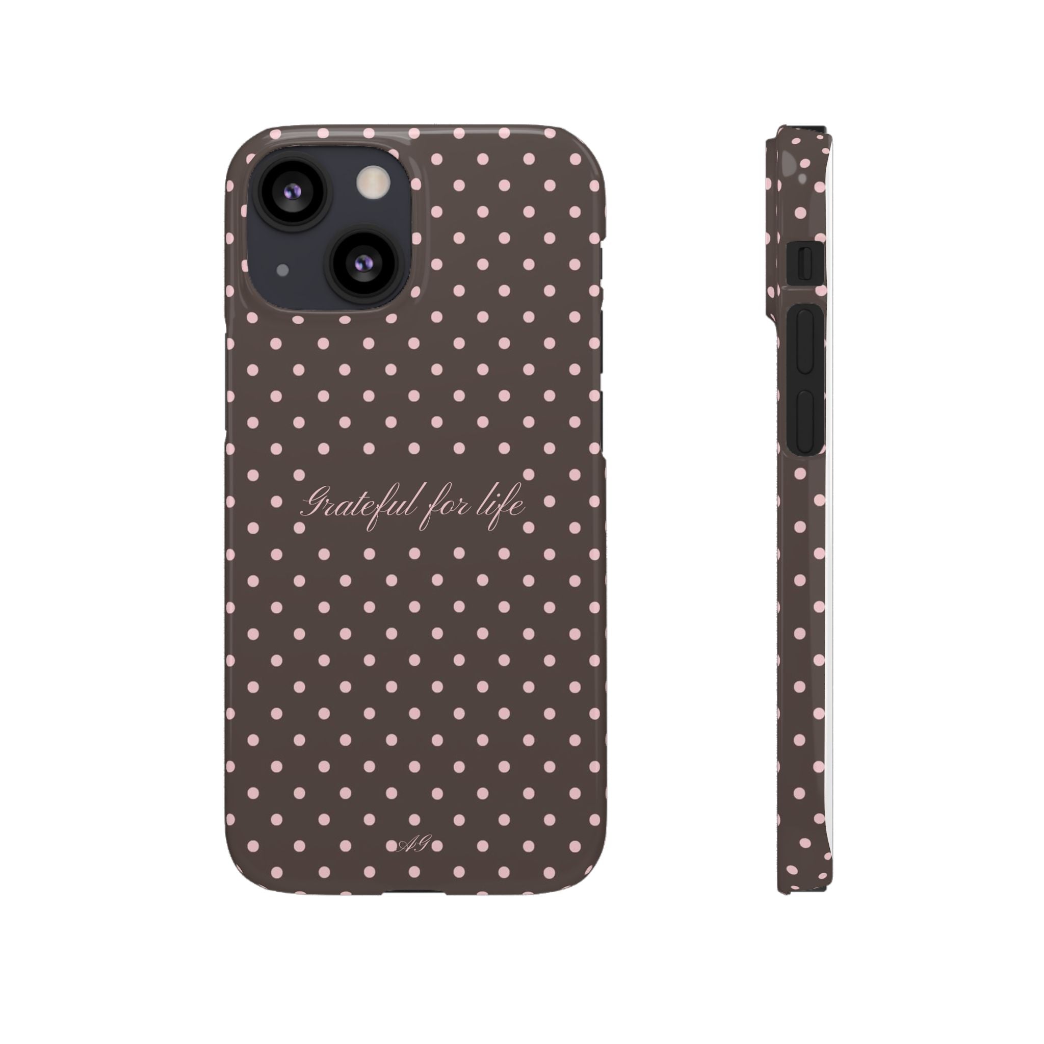 Grateful for life - Mocha polka phone case