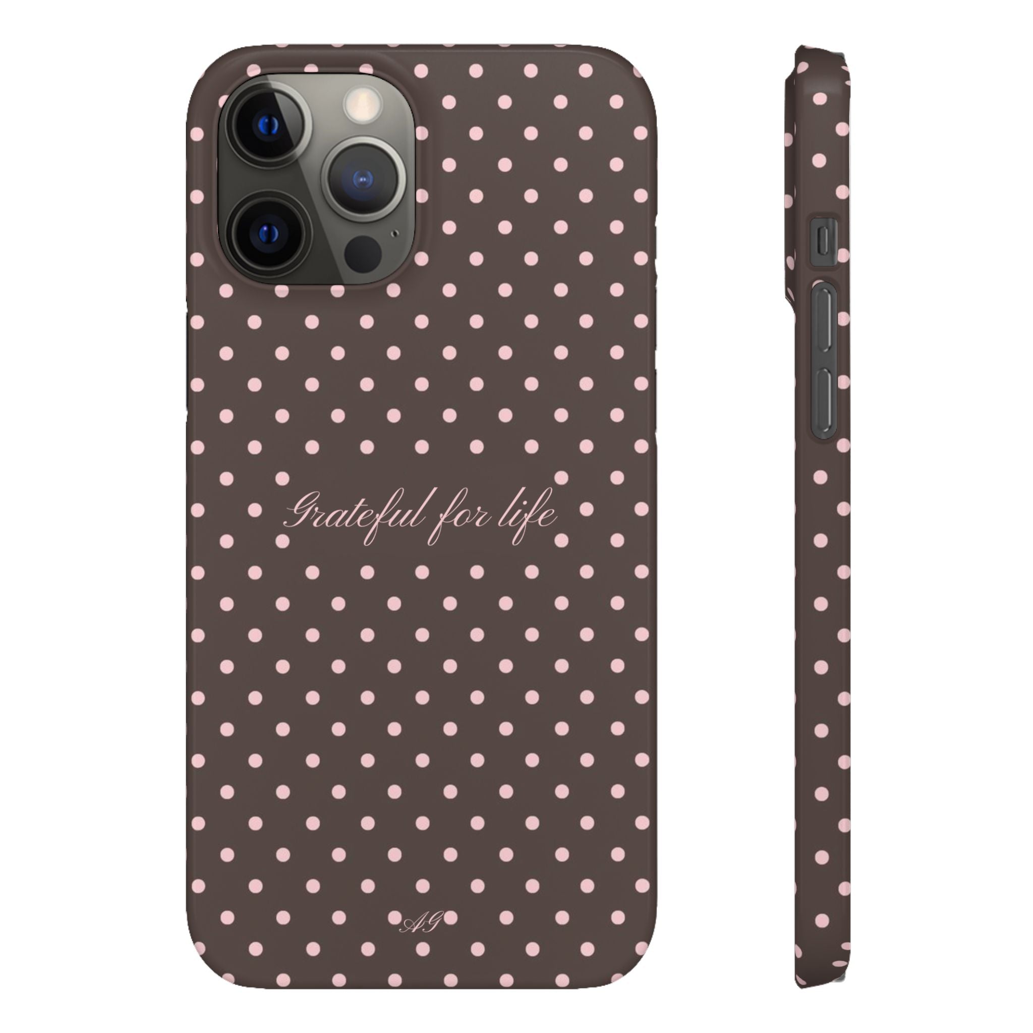 Grateful for life - Mocha polka phone case