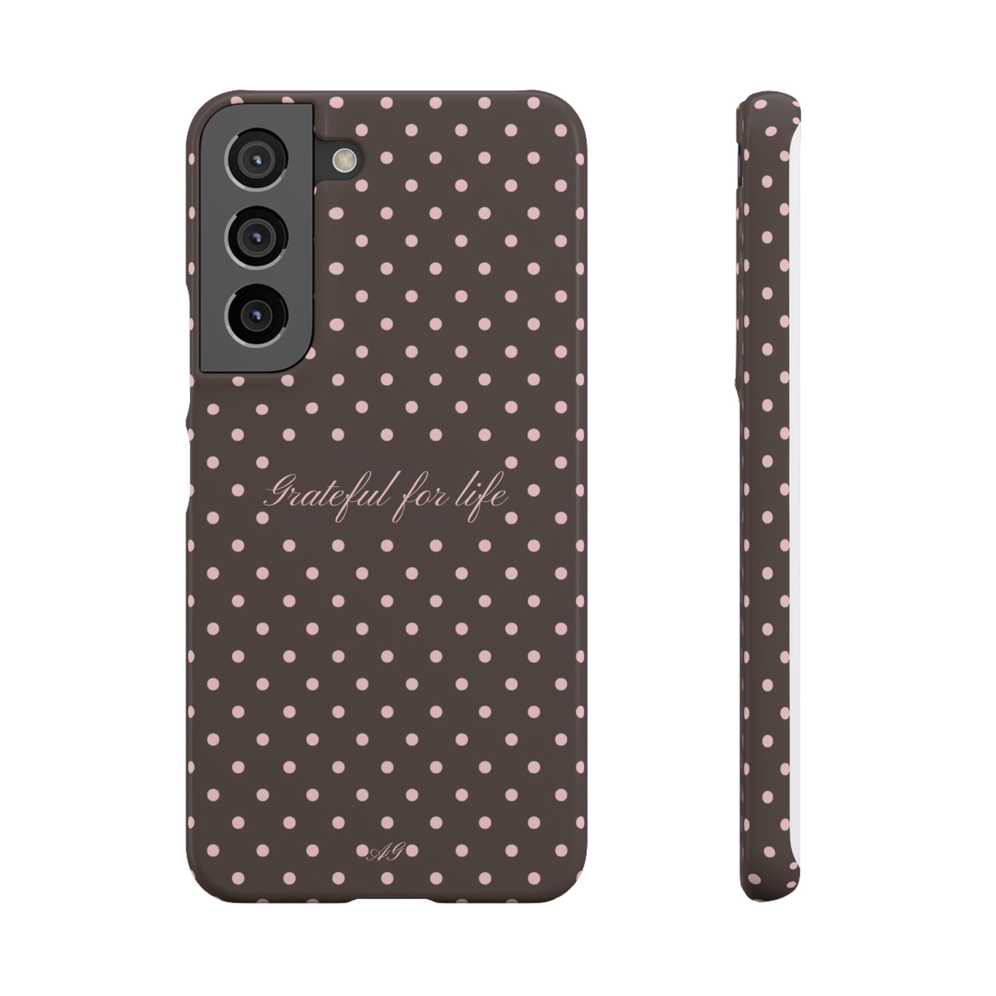 Grateful for life - Mocha polka phone case