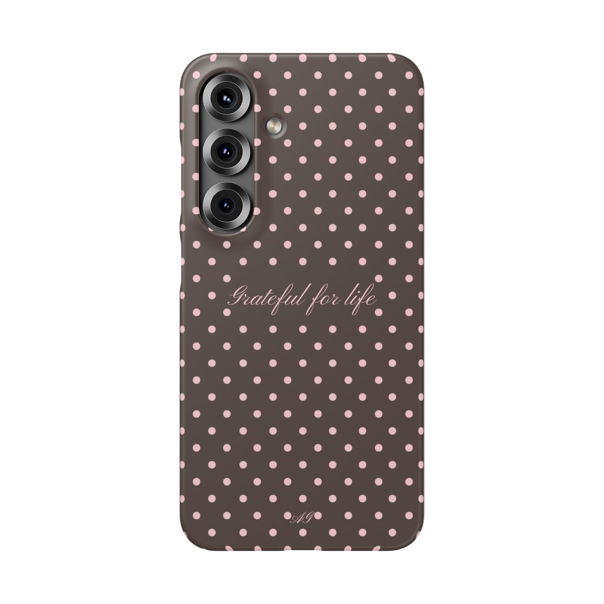 Grateful for life - Mocha polka phone case