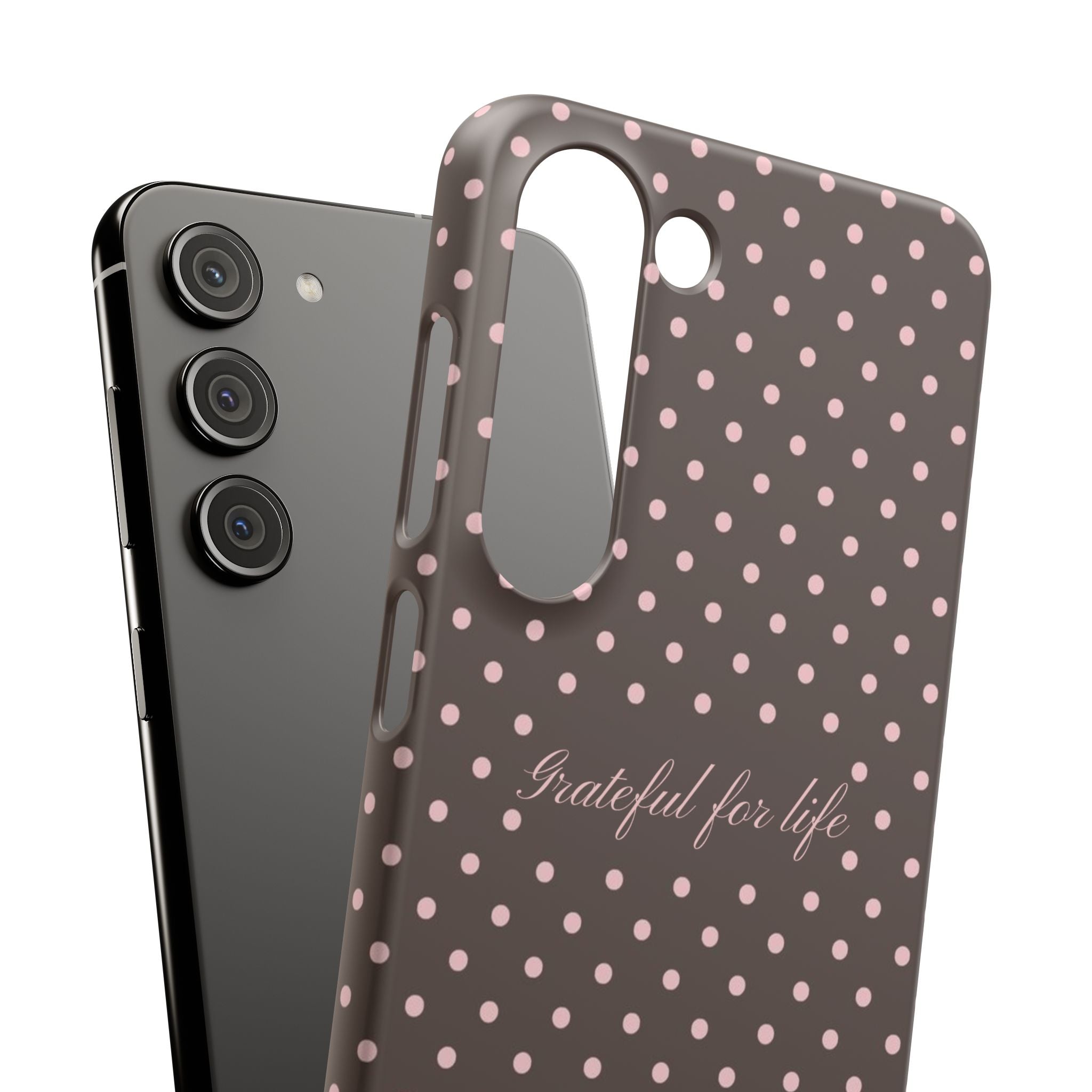 Grateful for life - Mocha polka phone case