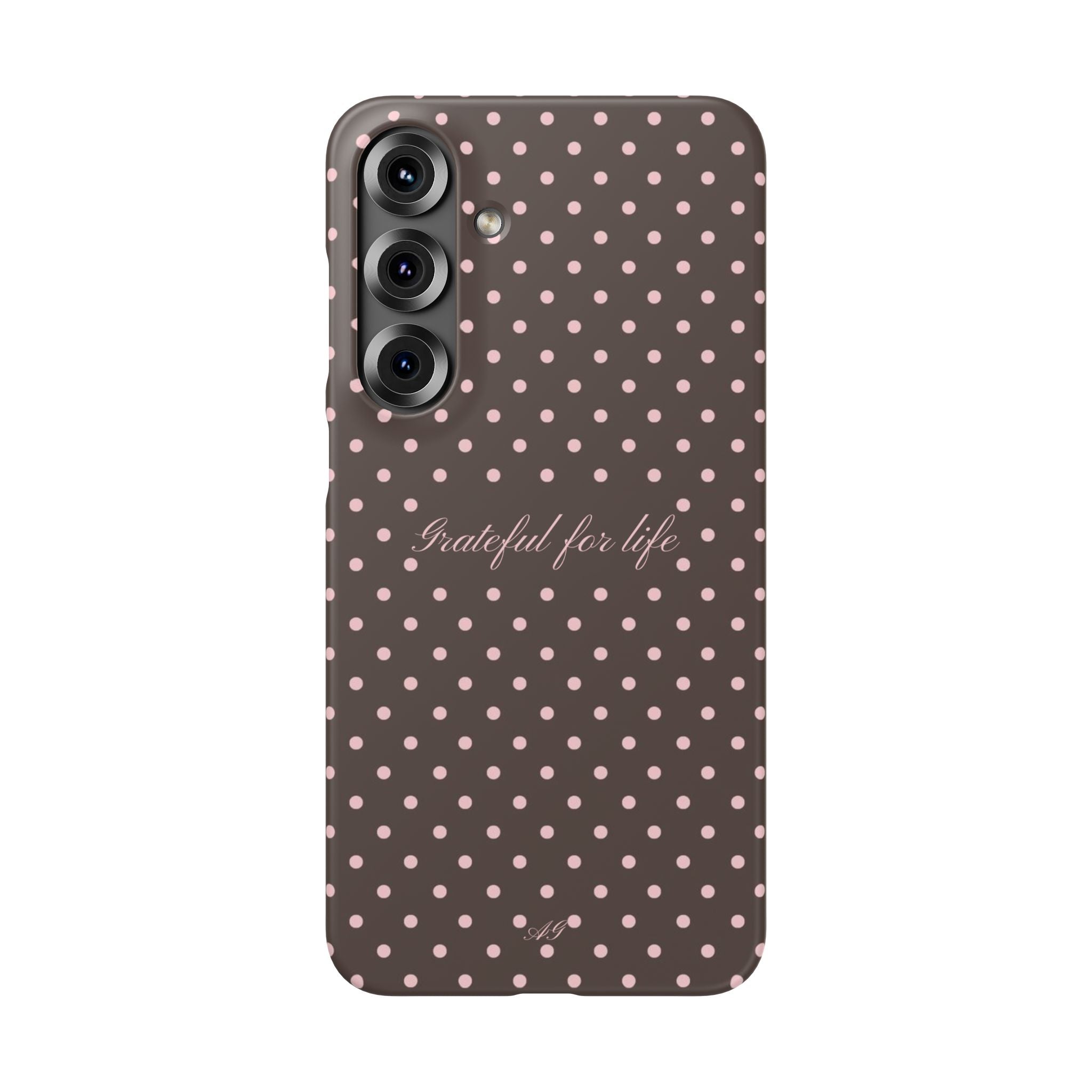 Grateful for life - Mocha polka phone case