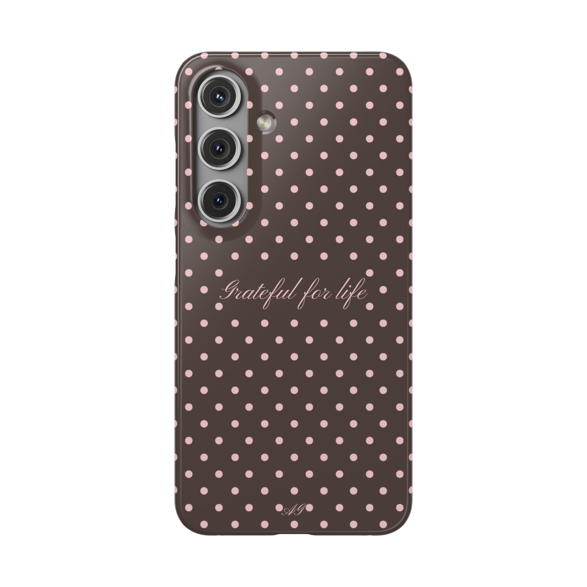 Grateful for life - Mocha polka phone case