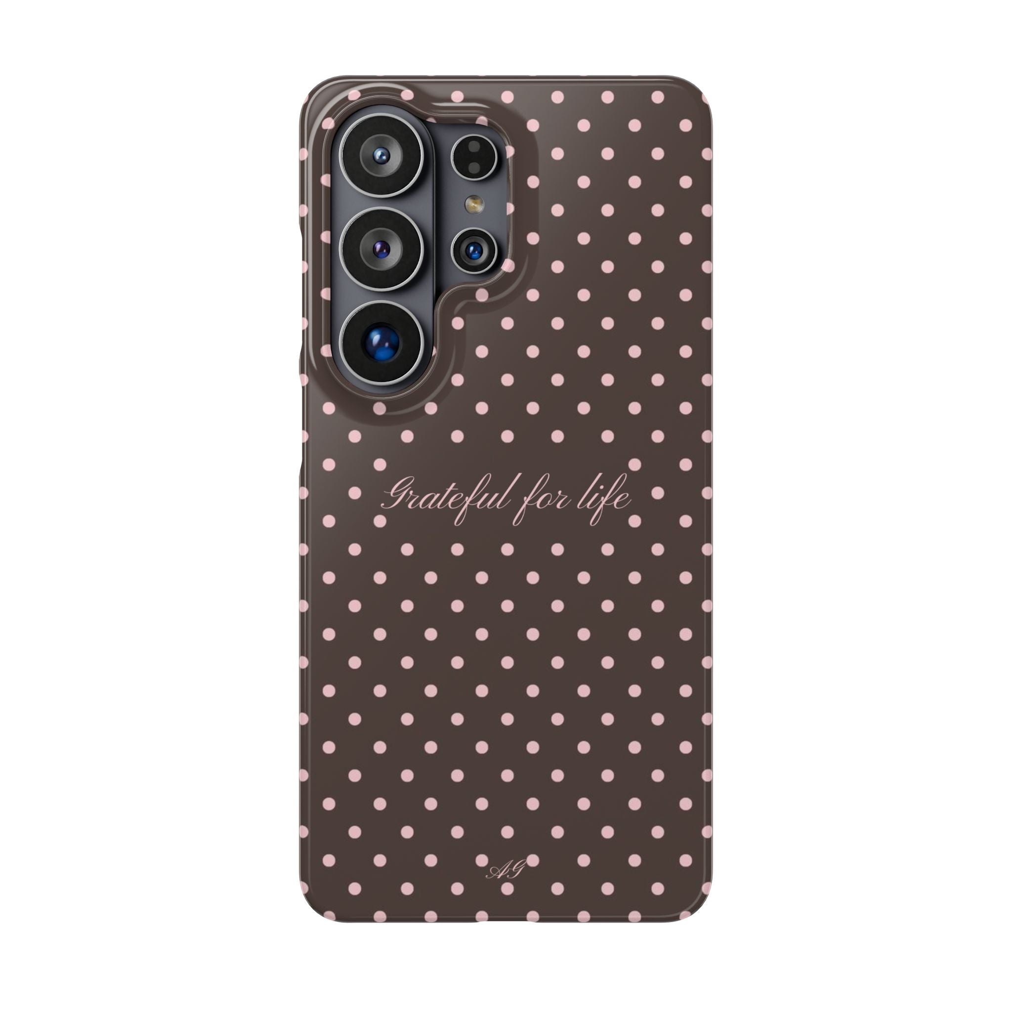 Grateful for life - Mocha polka phone case
