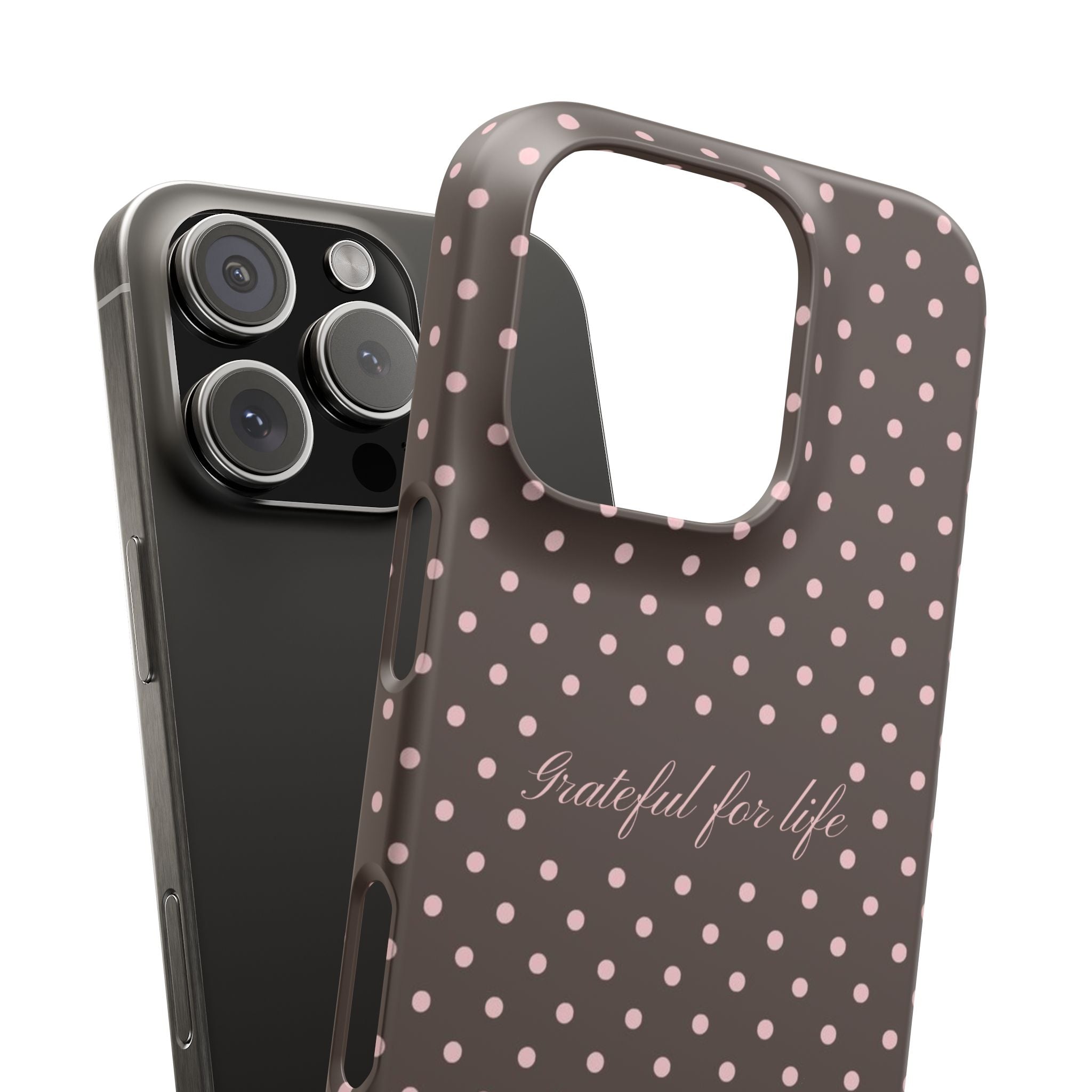 Grateful for life - Mocha polka phone case