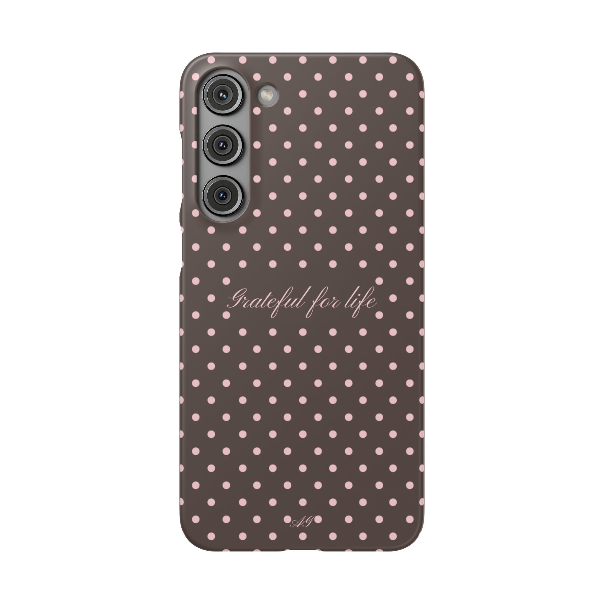 Grateful for life - Mocha polka phone case