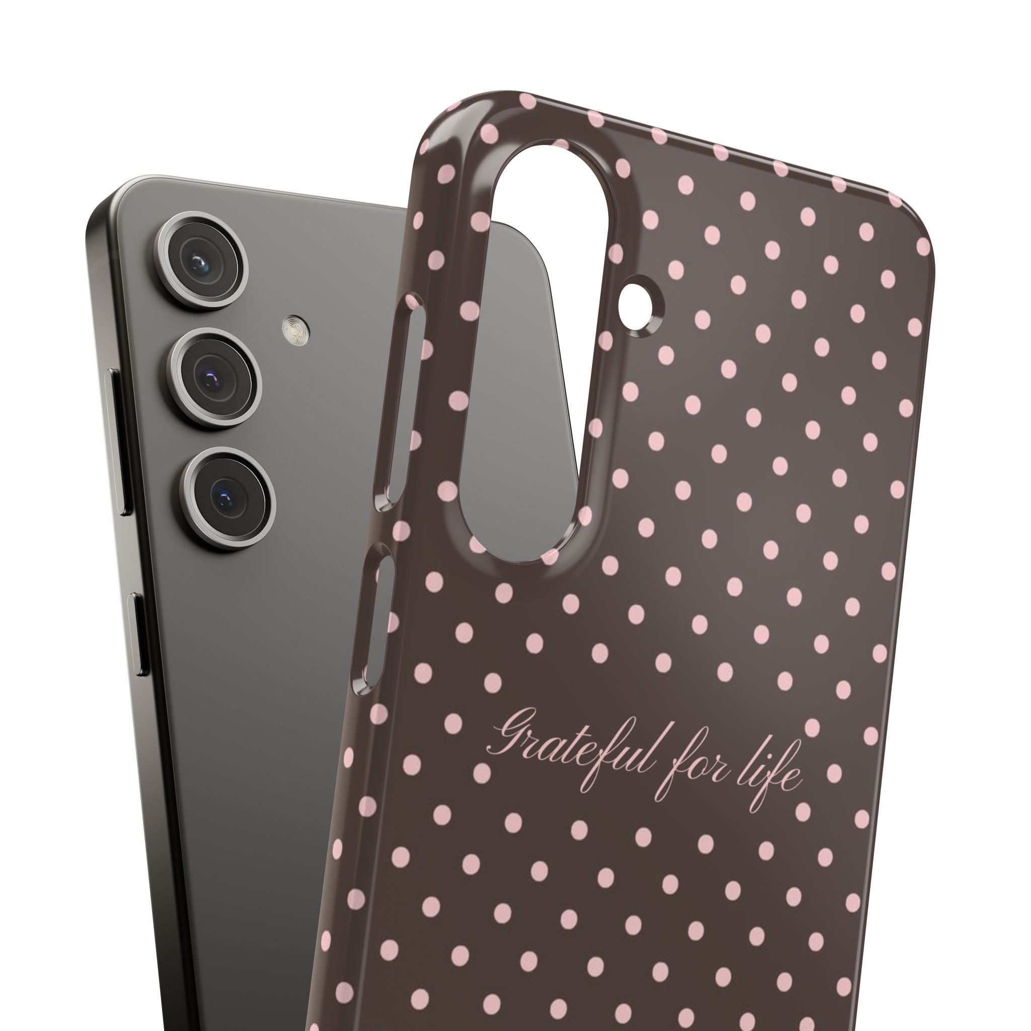 Grateful for life - Mocha polka phone case