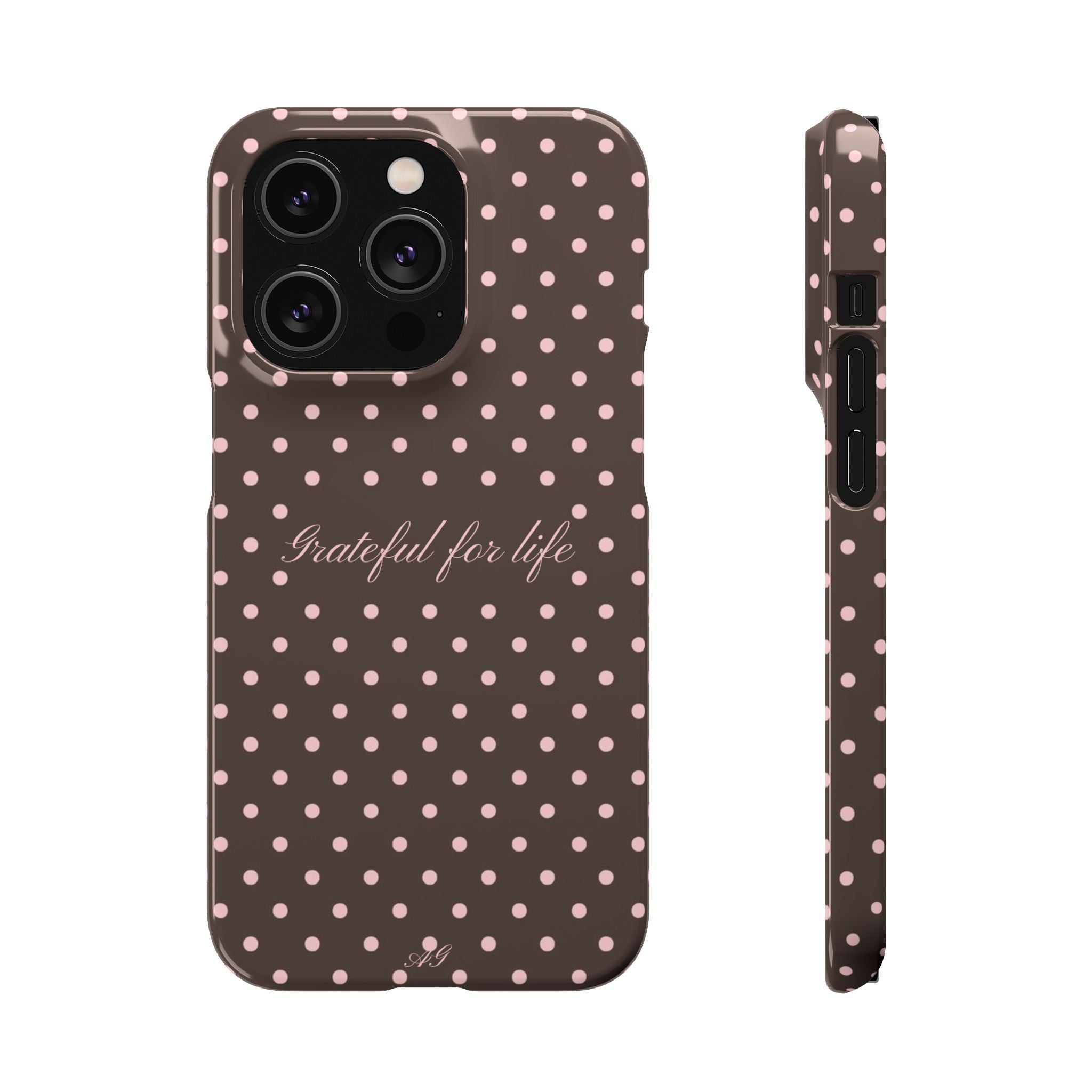 Grateful for life - Mocha polka phone case