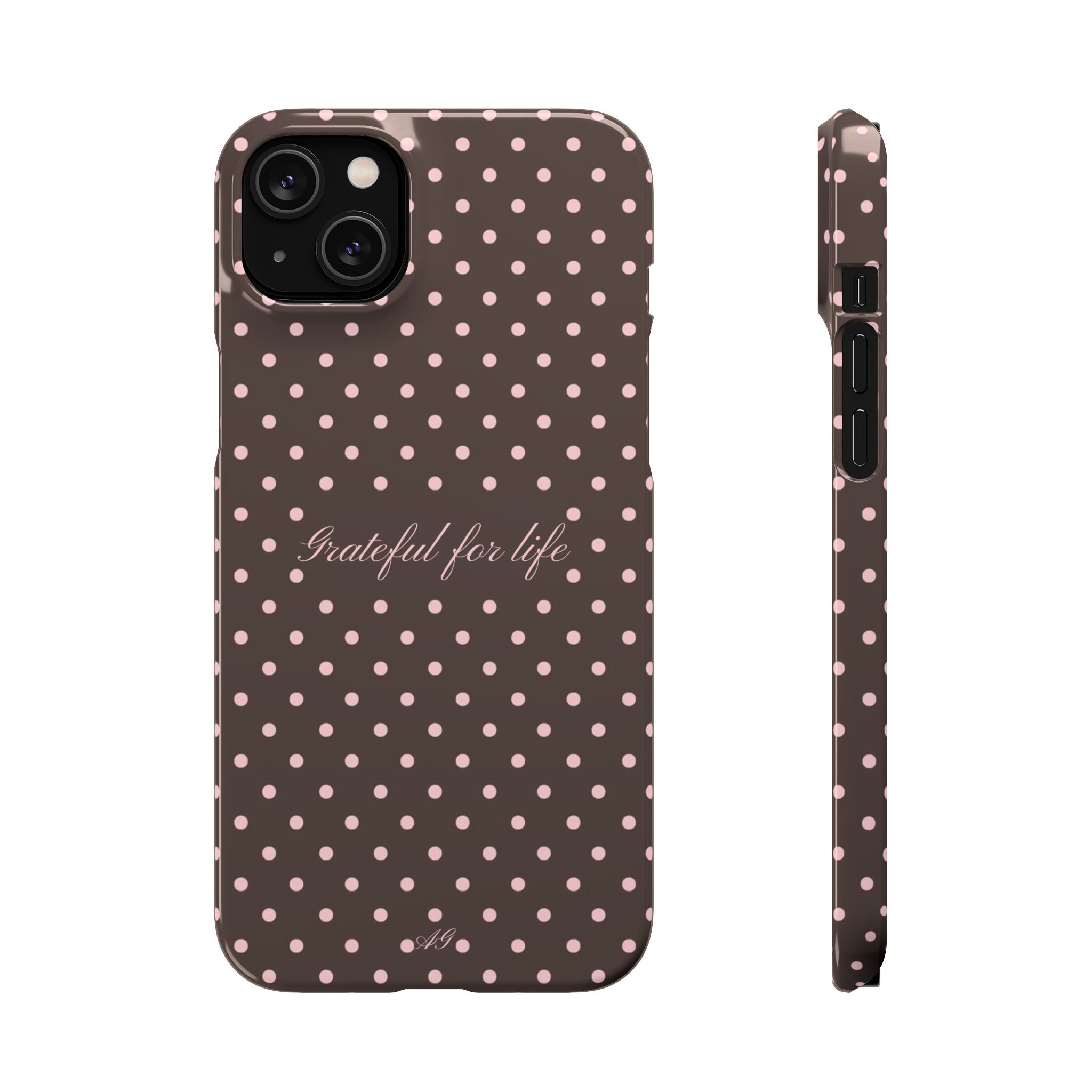 Grateful for life - Mocha polka phone case
