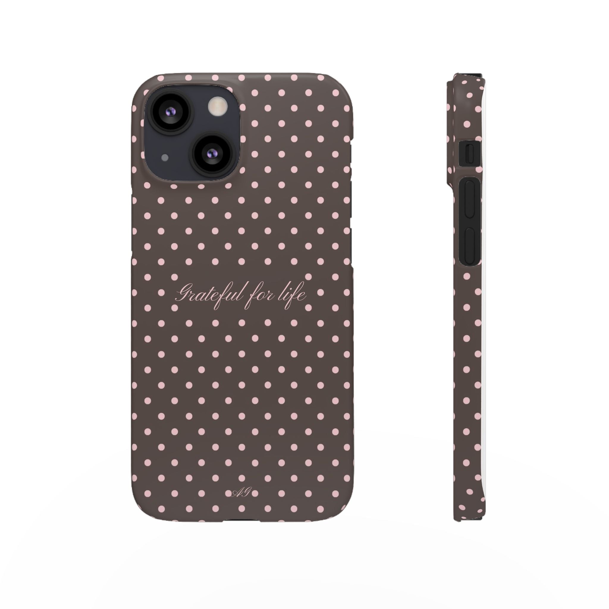 Grateful for life - Mocha polka phone case