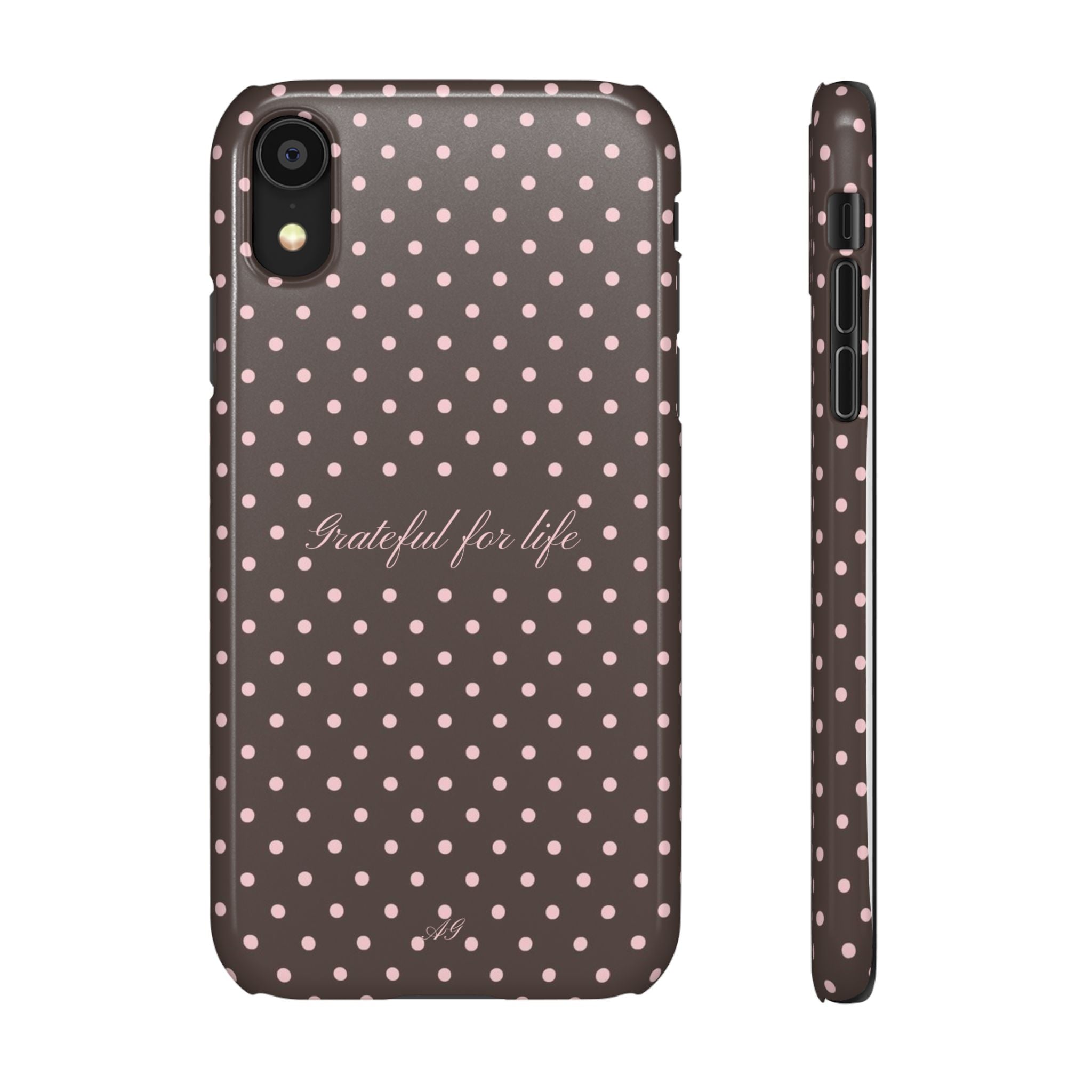 Grateful for life - Mocha polka phone case