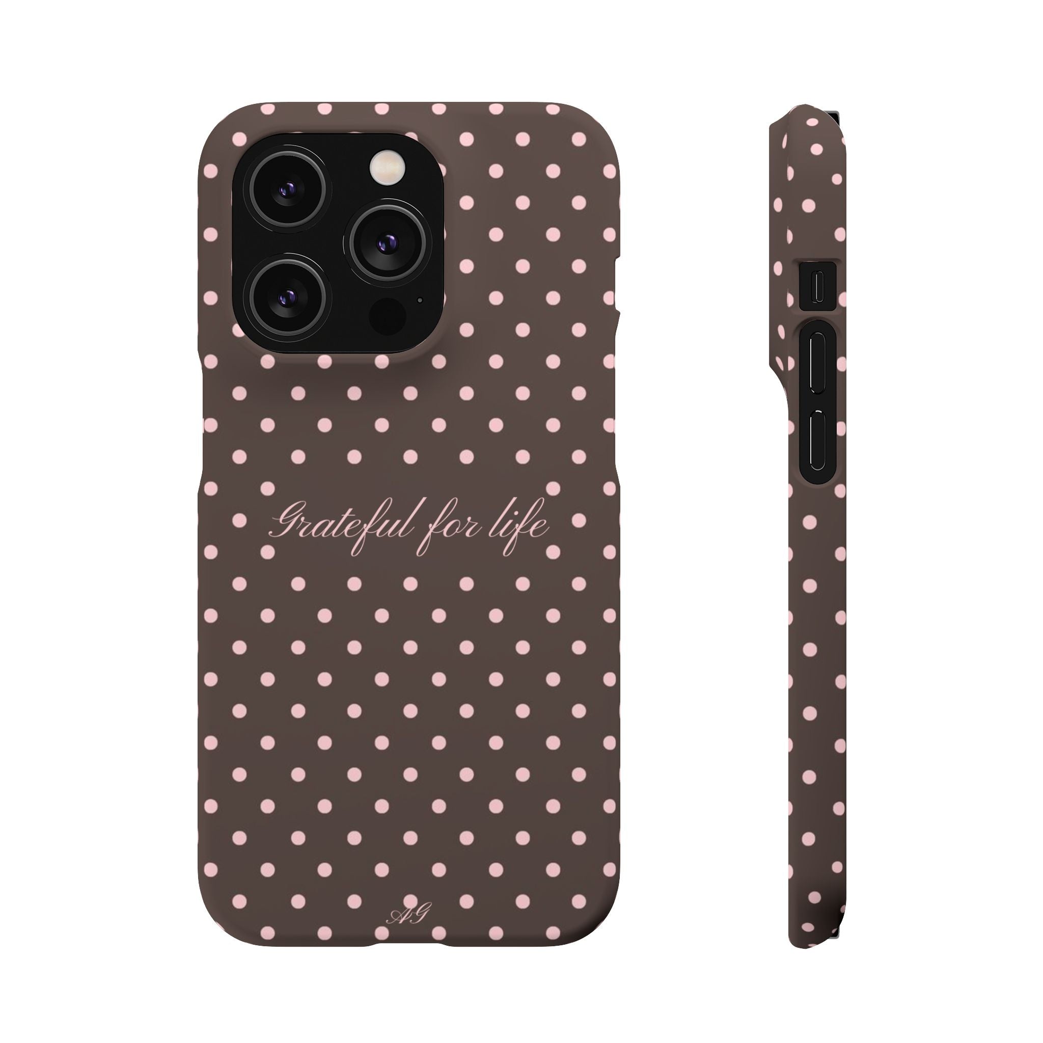 Grateful for life - Mocha polka phone case