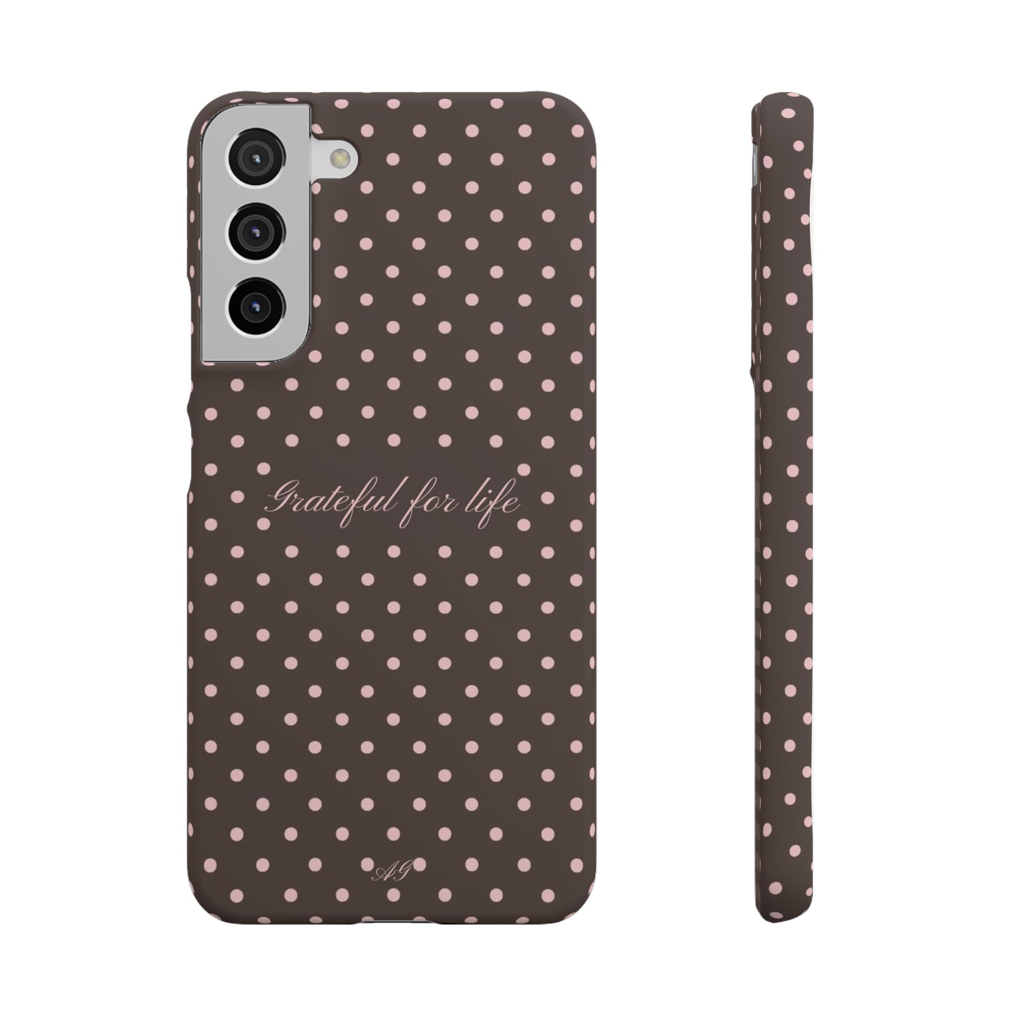 Grateful for life - Mocha polka phone case