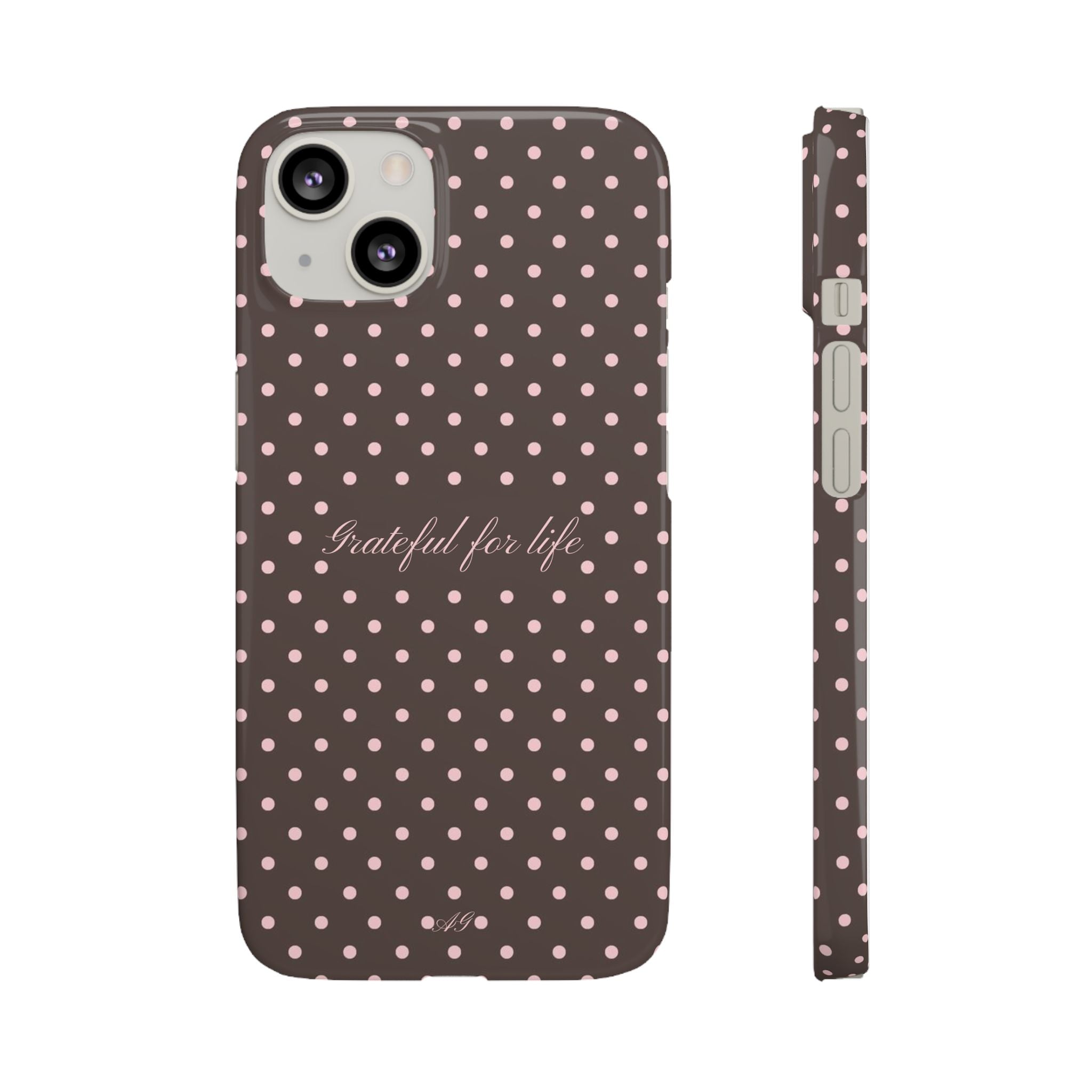 Grateful for life - Mocha polka phone case
