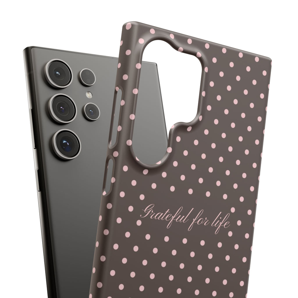 Grateful for life - Mocha polka phone case