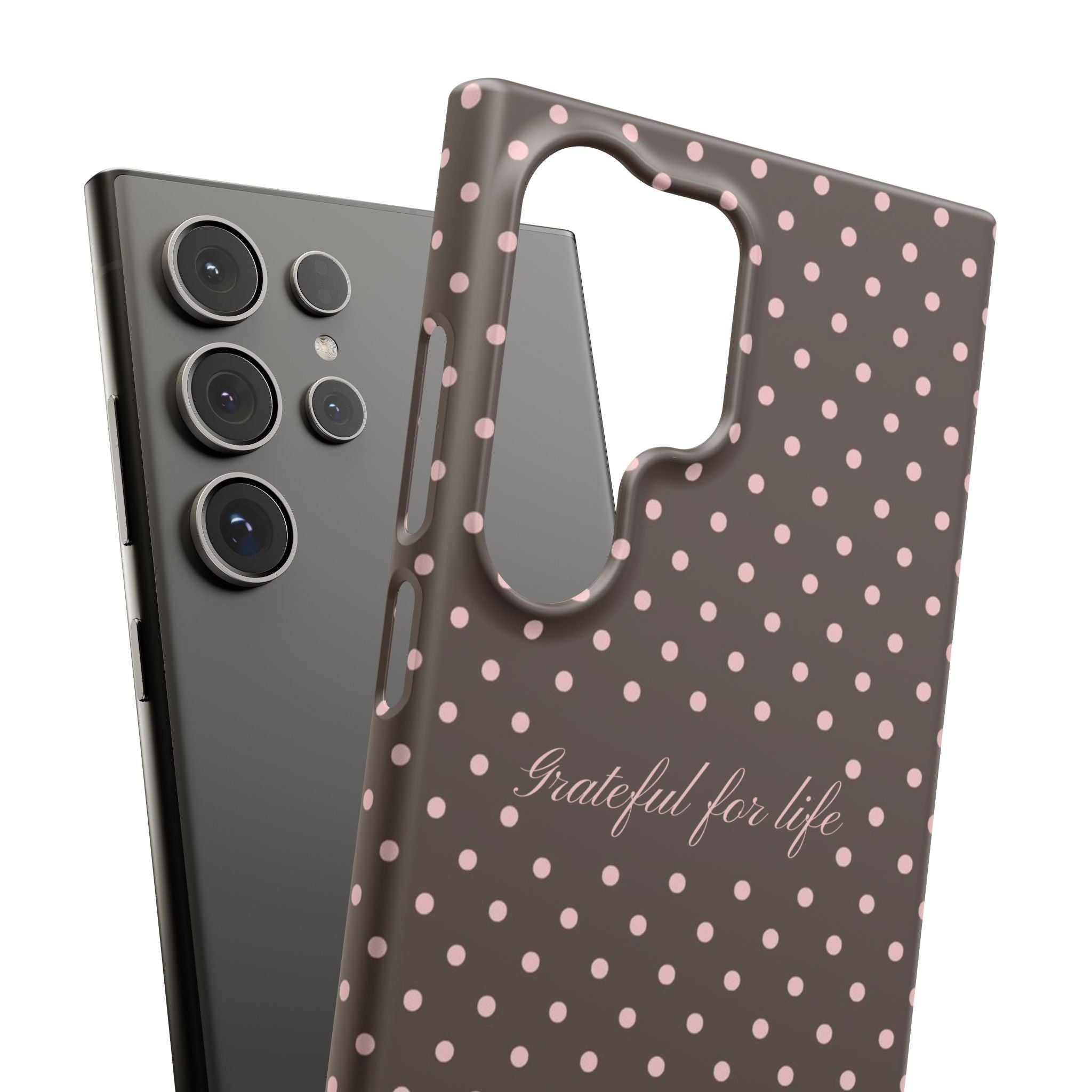 Grateful for life - Mocha polka phone case