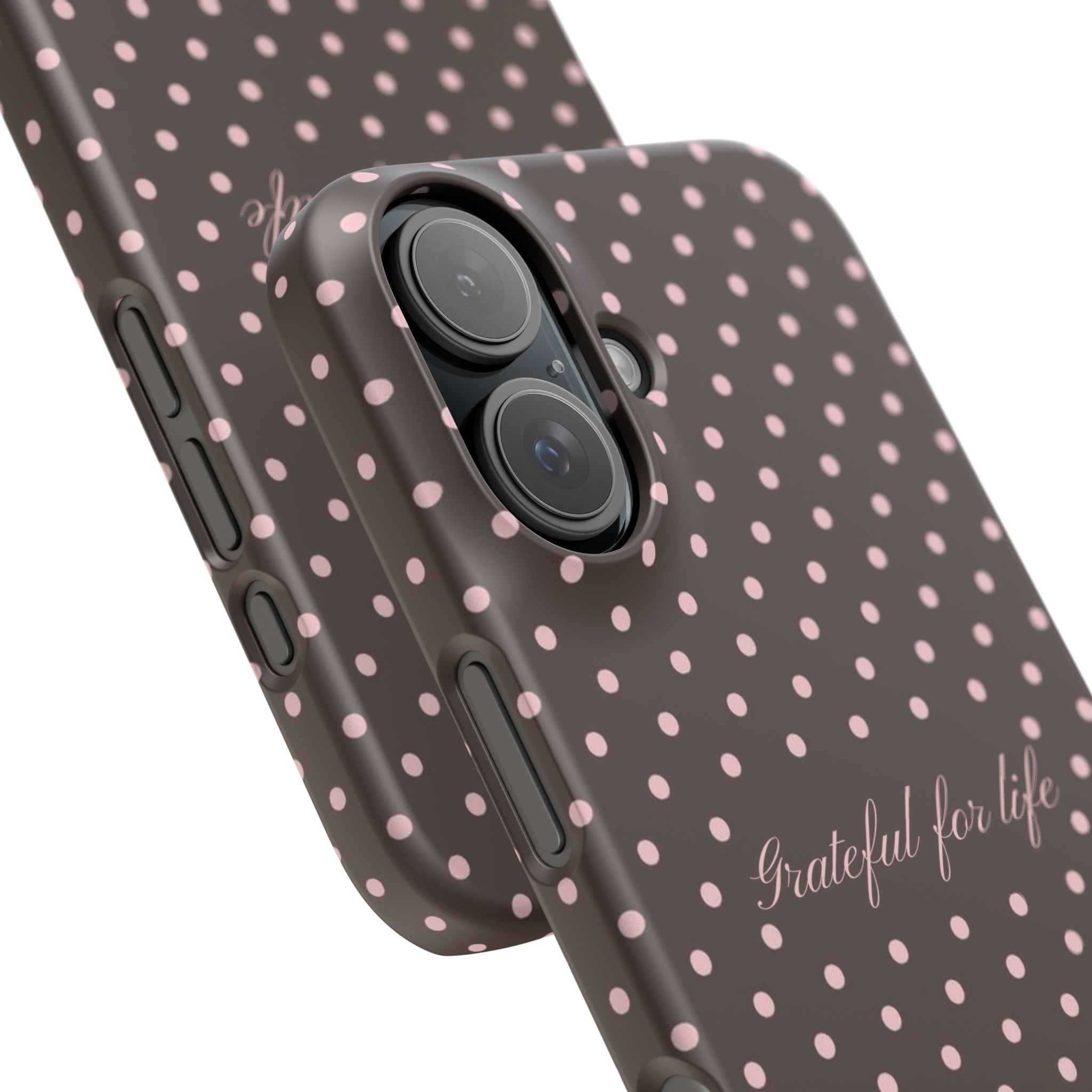 Grateful for life - Mocha polka phone case