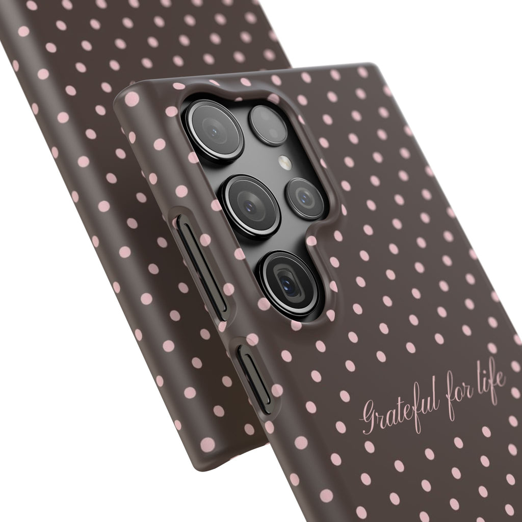 Grateful for life - Mocha polka phone case