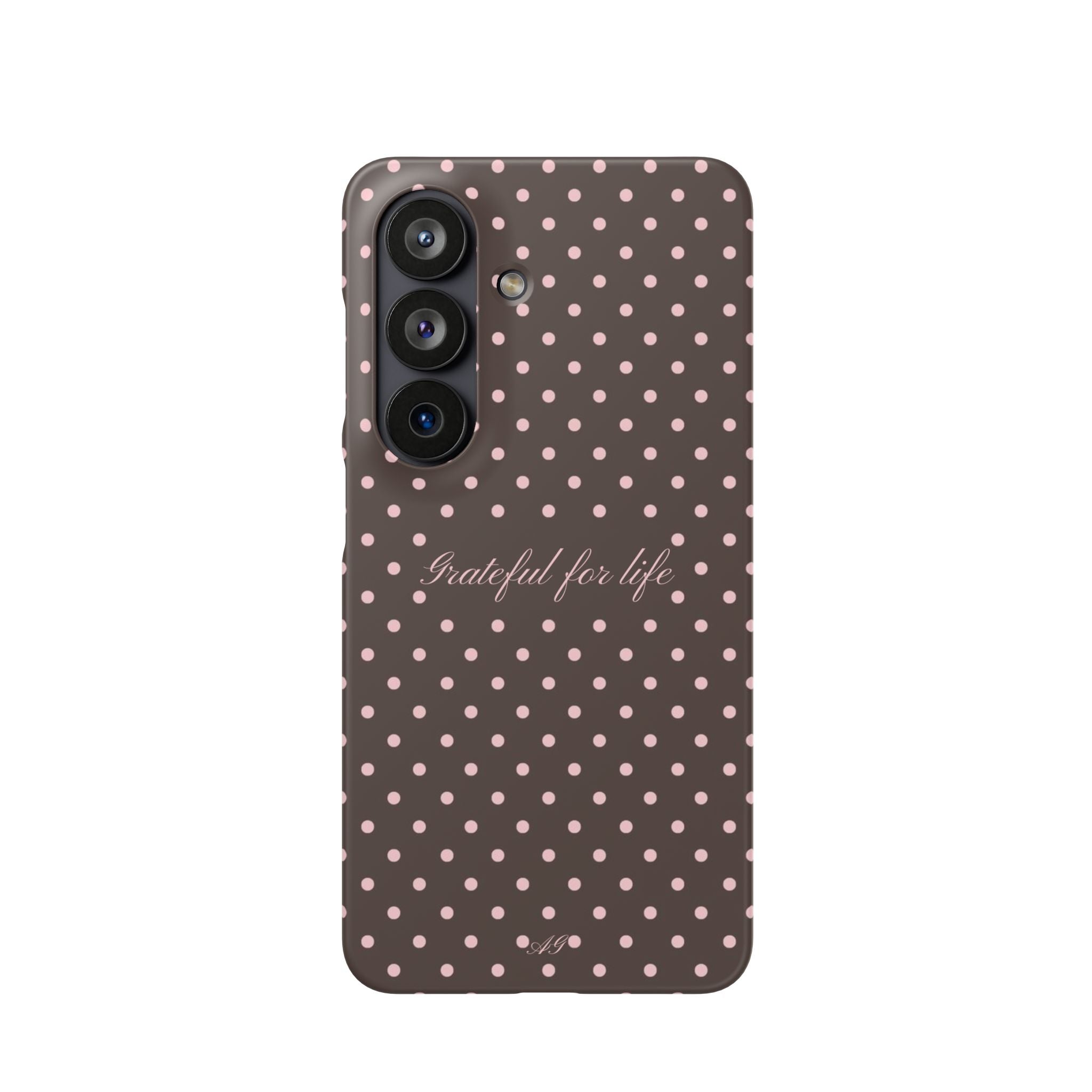 Grateful for life - Mocha polka phone case