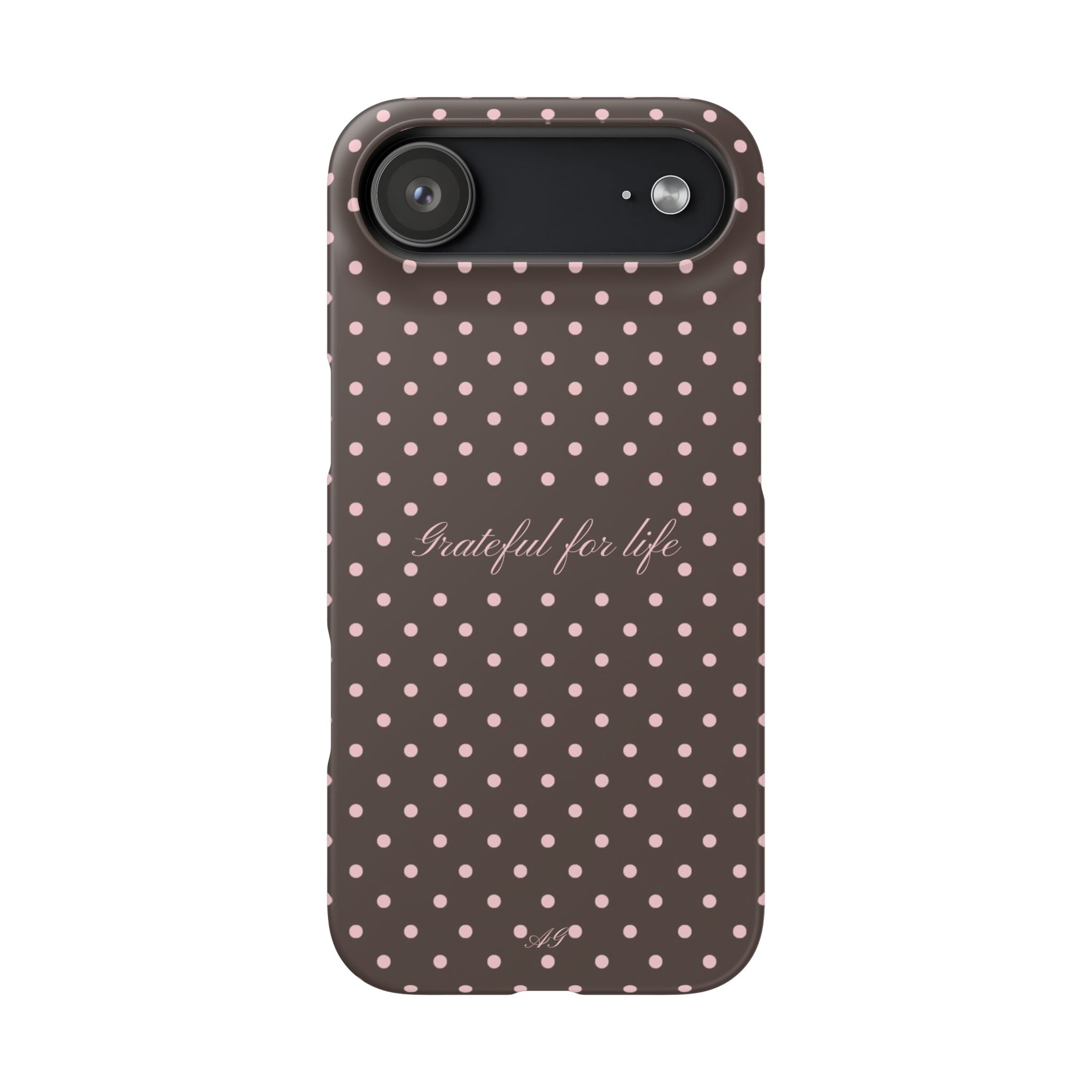 Grateful for life - Mocha polka phone case