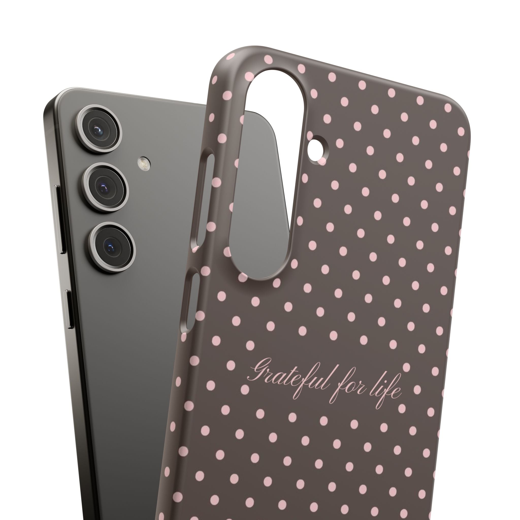 Grateful for life - Mocha polka phone case