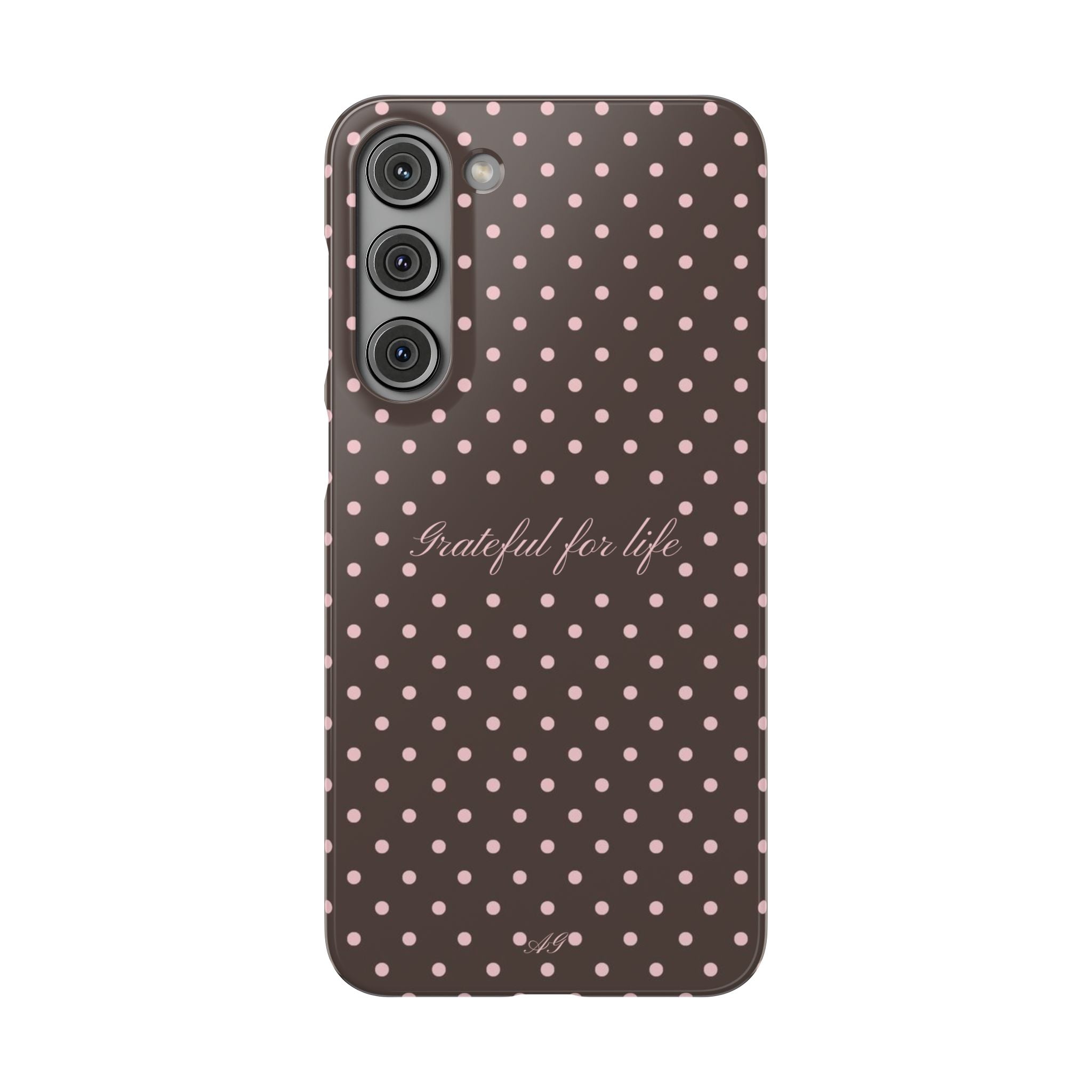 Grateful for life - Mocha polka phone case