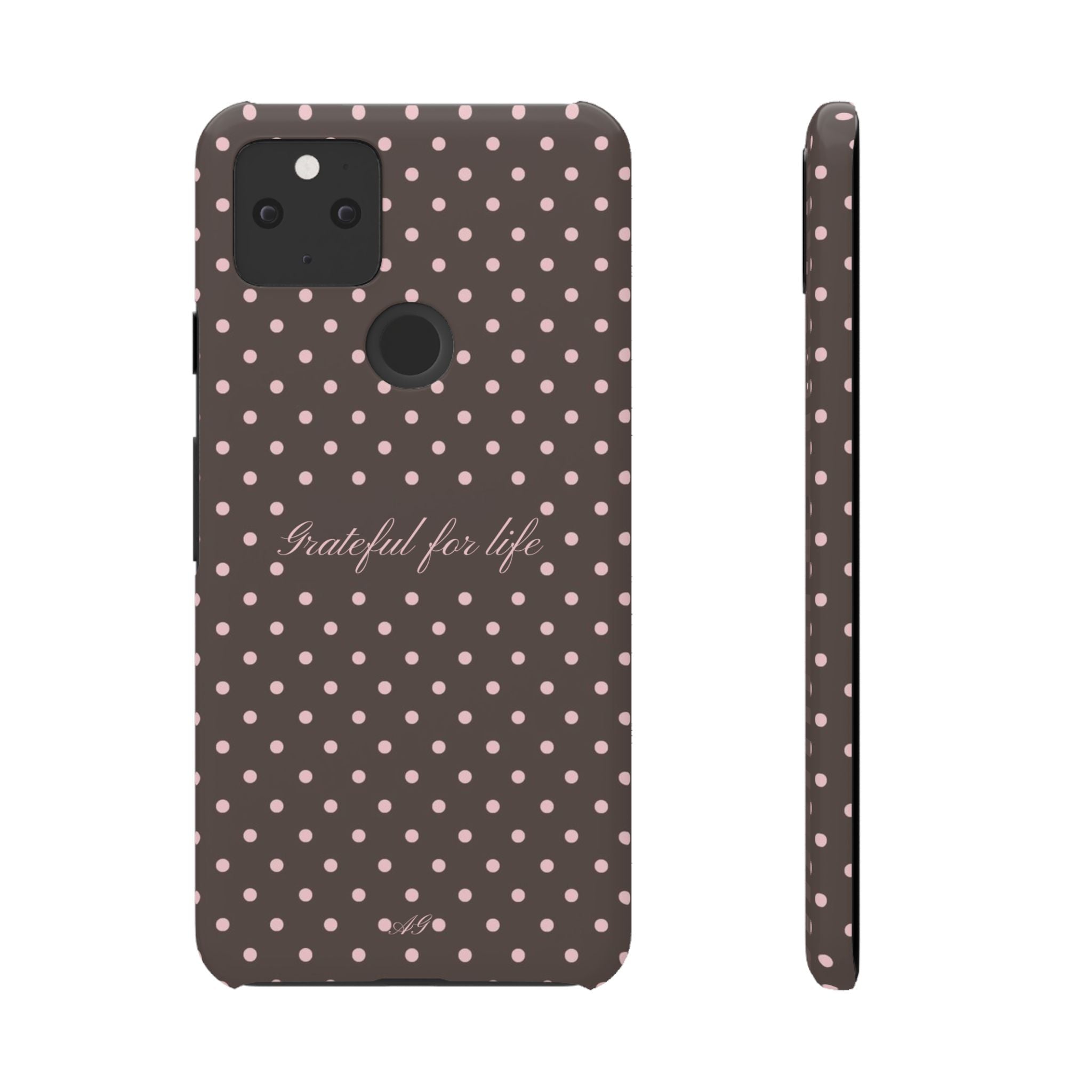 Grateful for life - Mocha polka phone case