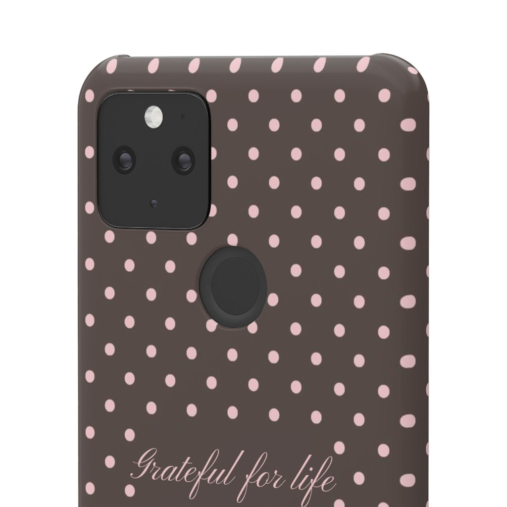 Grateful for life - Mocha polka phone case