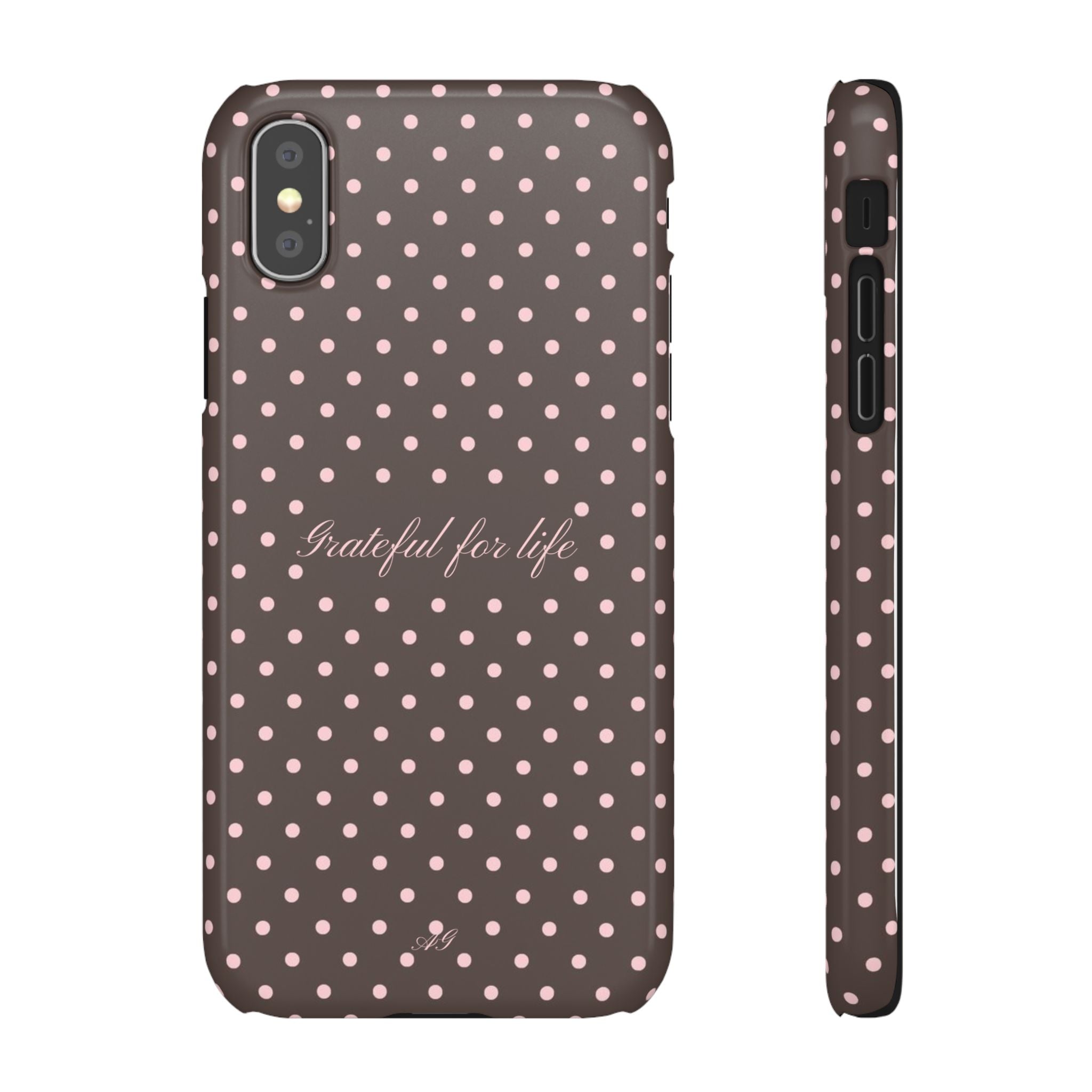 Grateful for life - Mocha polka phone case