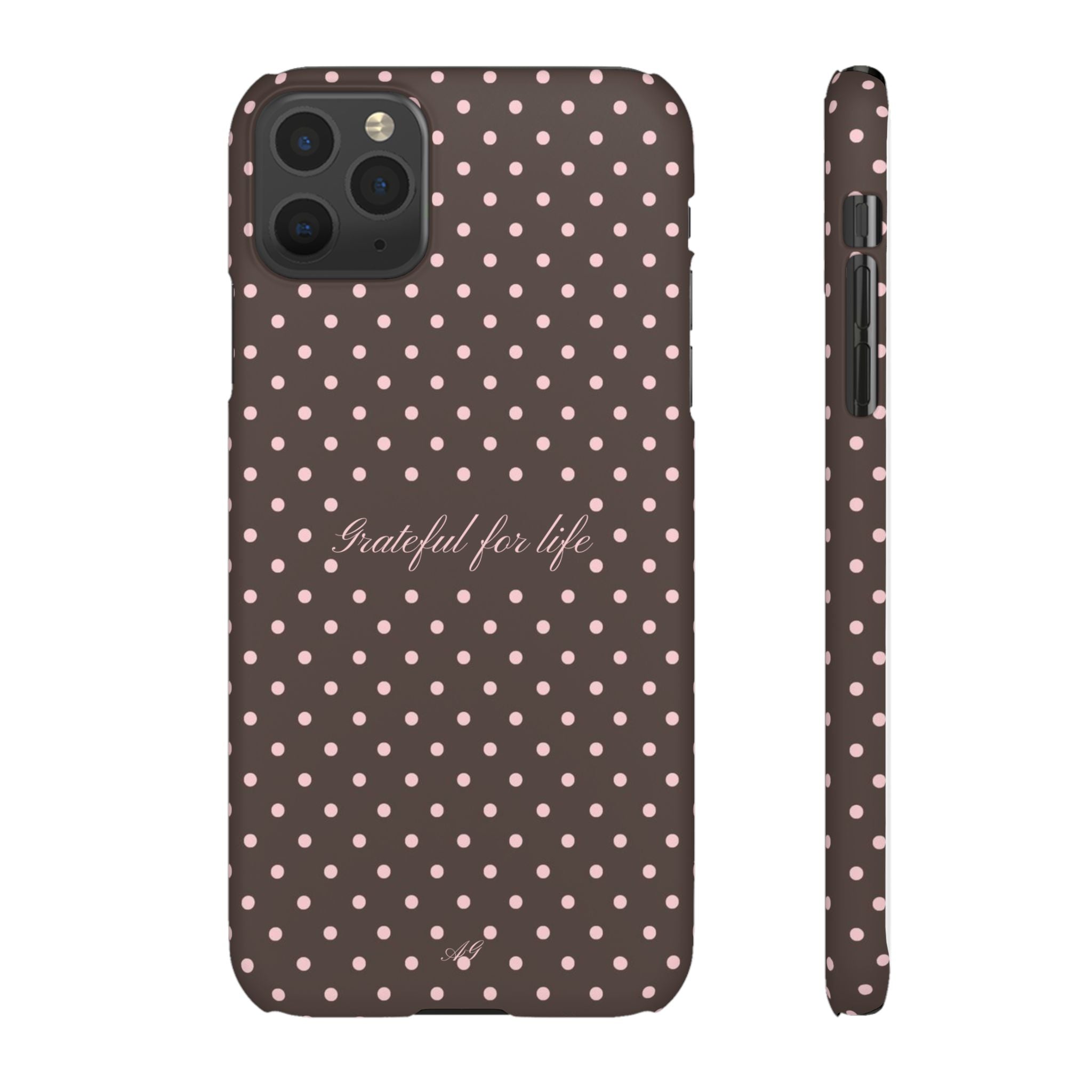 Grateful for life - Mocha polka phone case