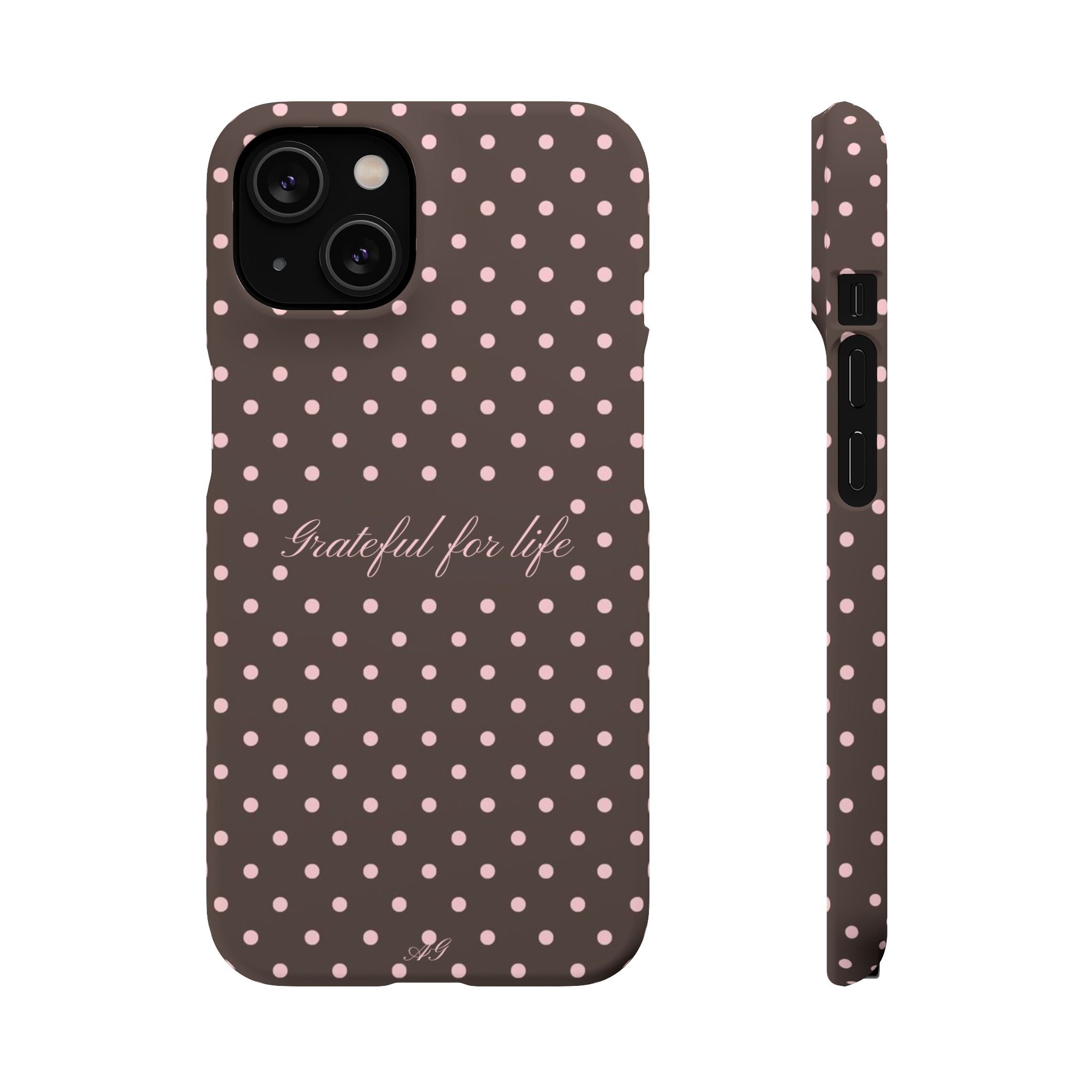 Grateful for life - Mocha polka phone case