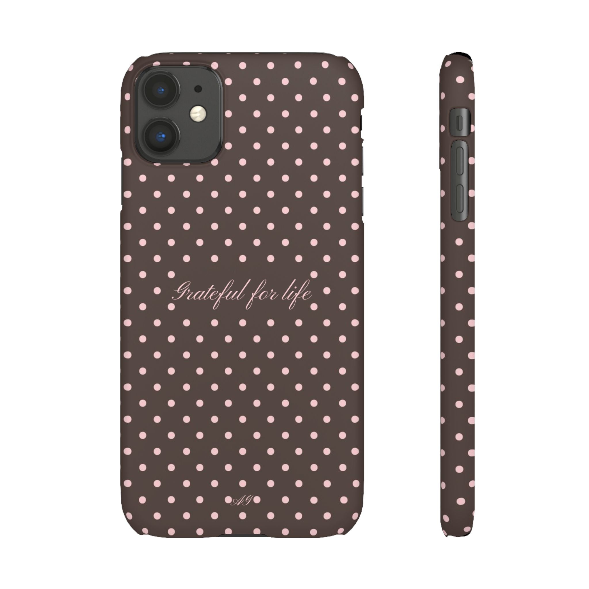 Grateful for life - Mocha polka phone case