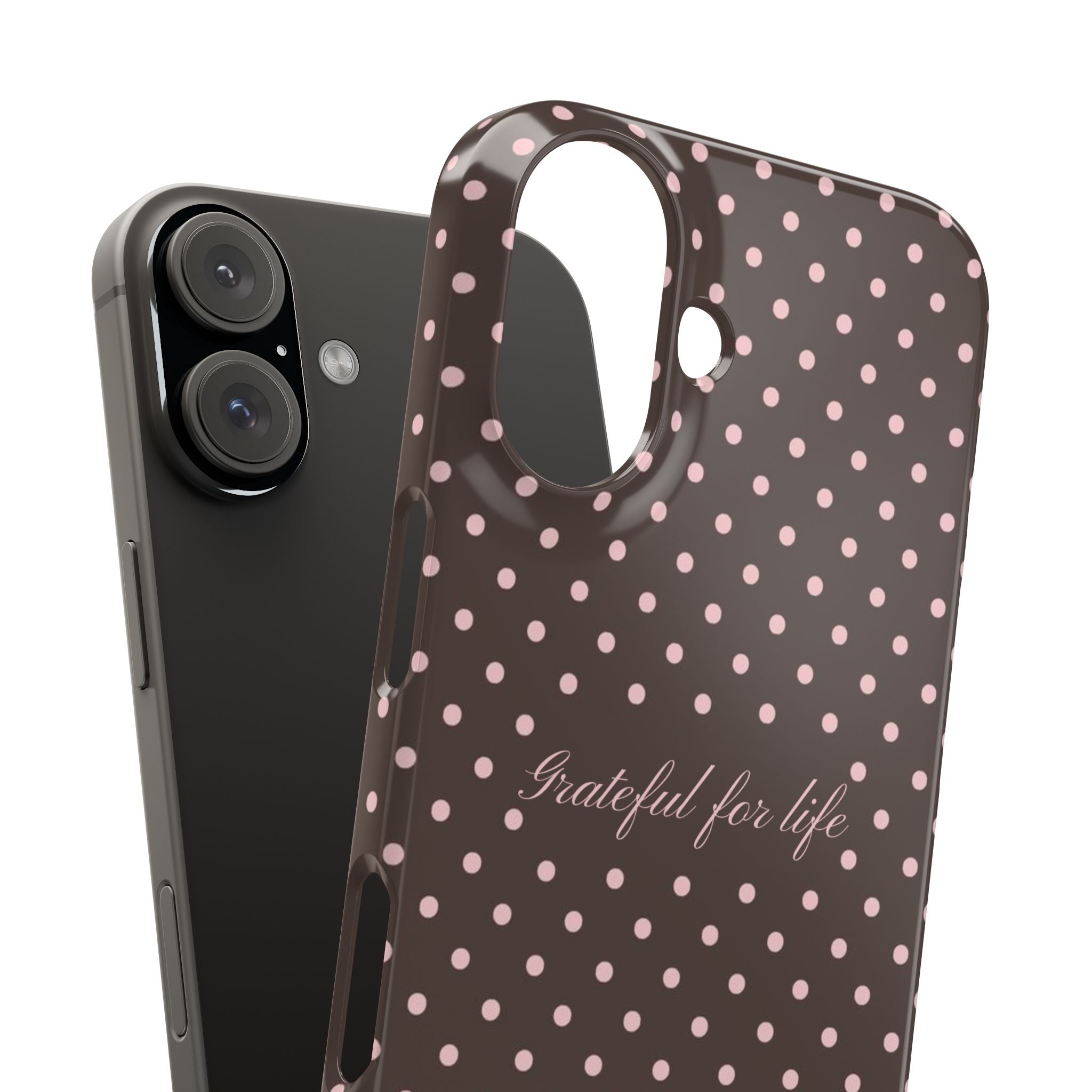Grateful for life - Mocha polka phone case