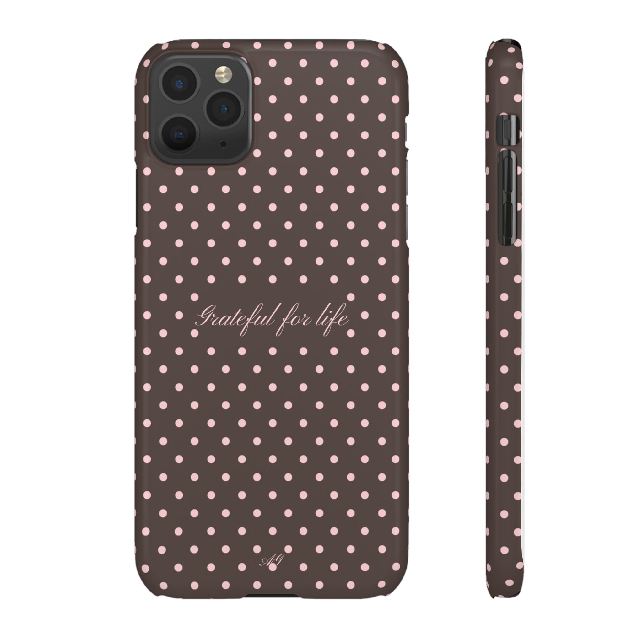 Grateful for life - Mocha polka phone case