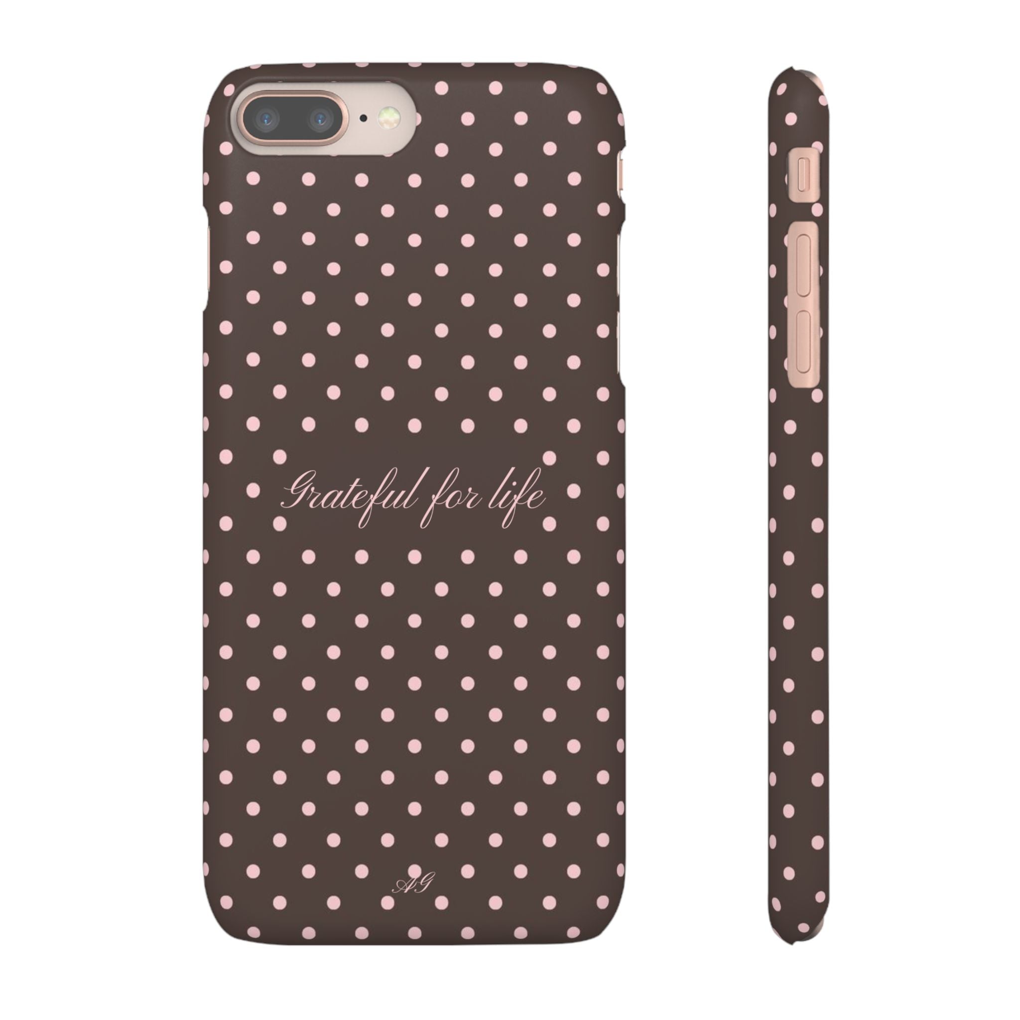 Grateful for life - Mocha polka phone case
