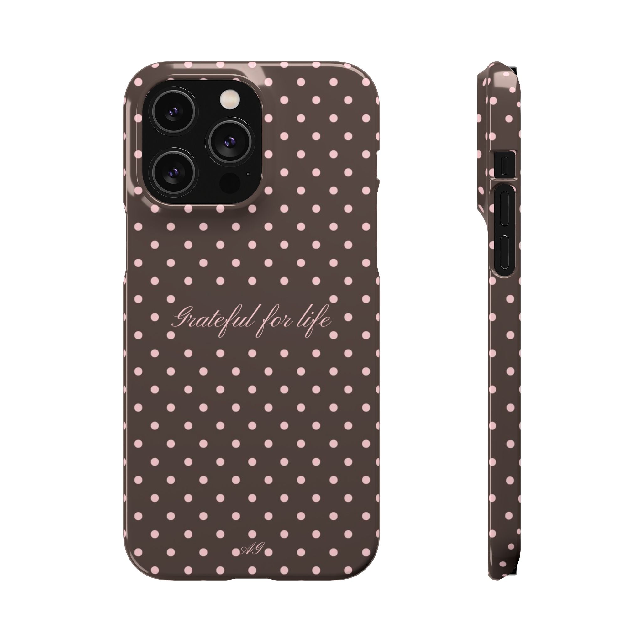 Grateful for life - Mocha polka phone case