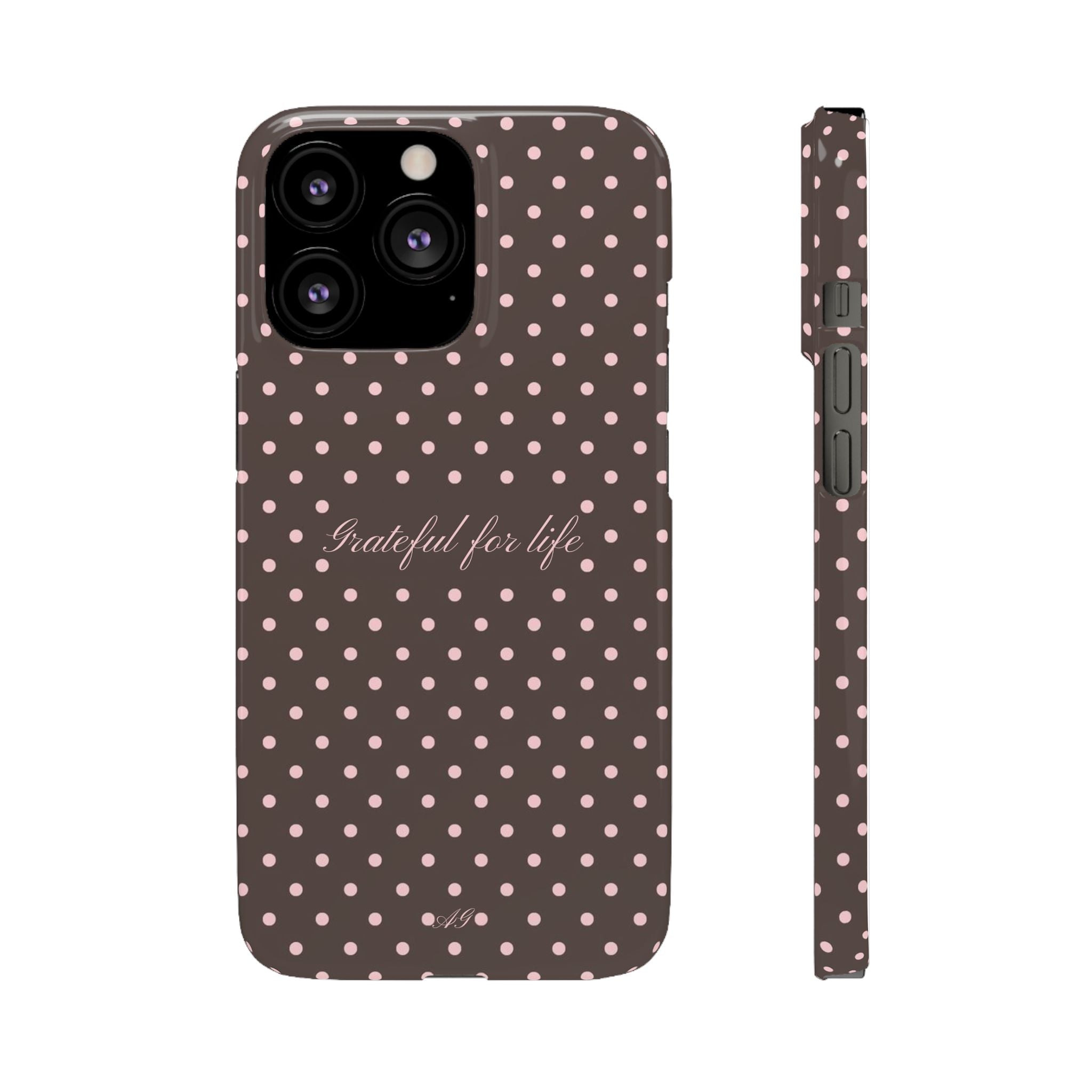 Grateful for life - Mocha polka phone case
