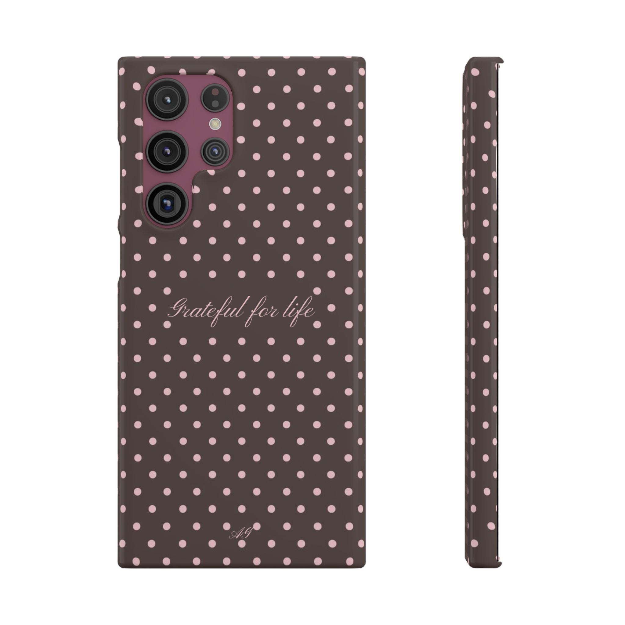 Grateful for life - Mocha polka phone case