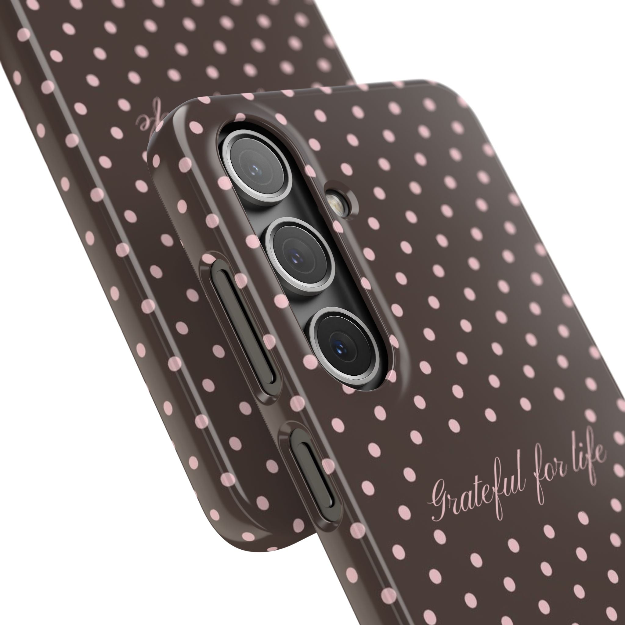 Grateful for life - Mocha polka phone case