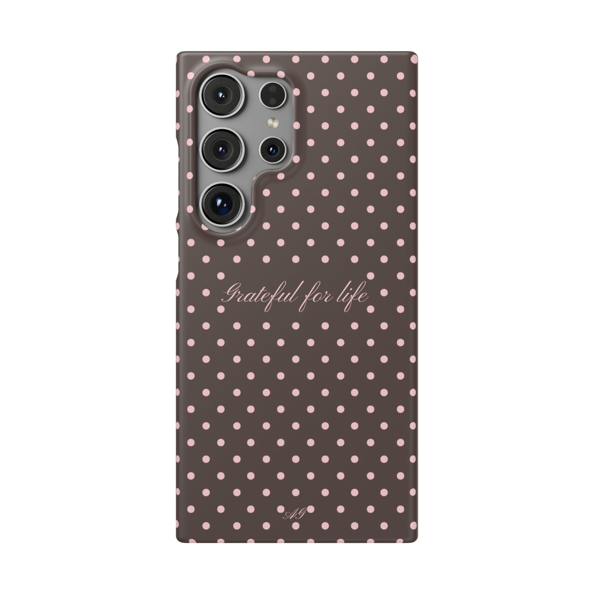 Grateful for life - Mocha polka phone case