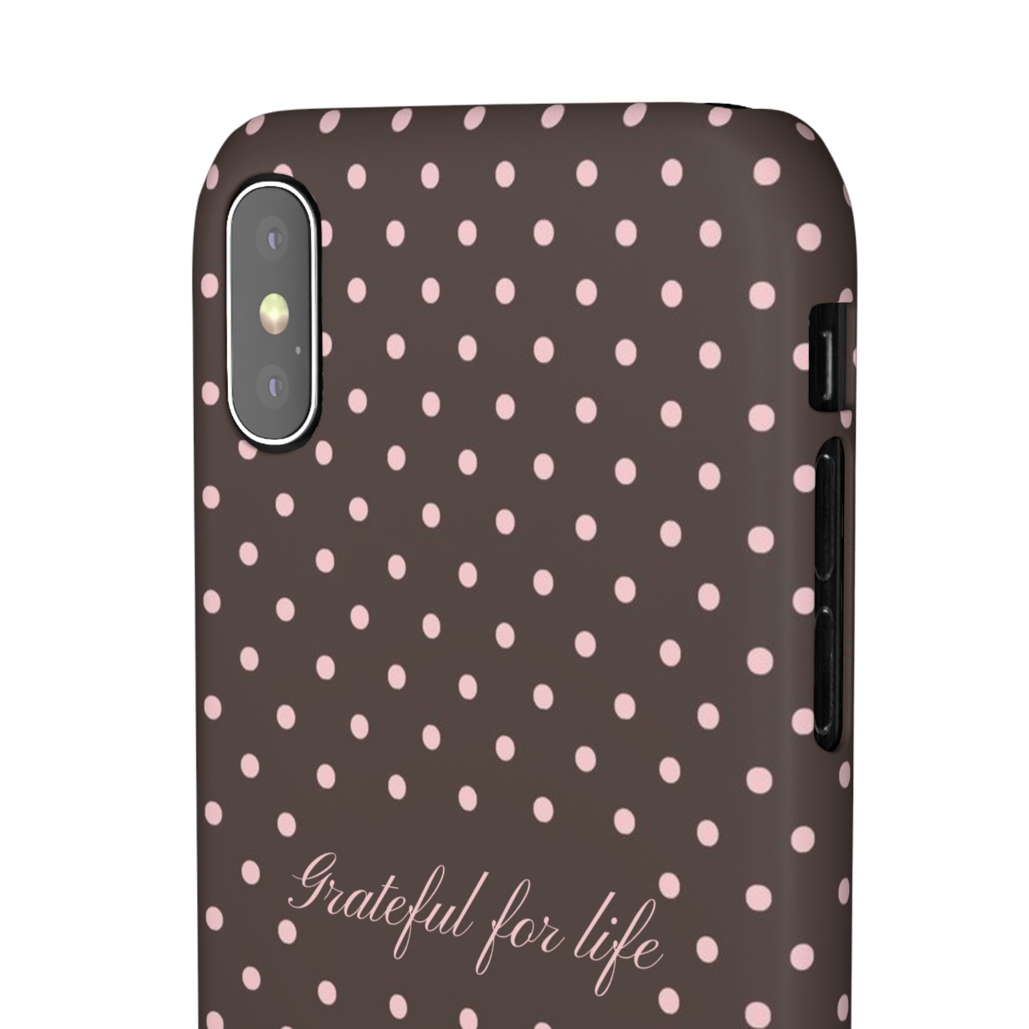 Grateful for life - Mocha polka phone case