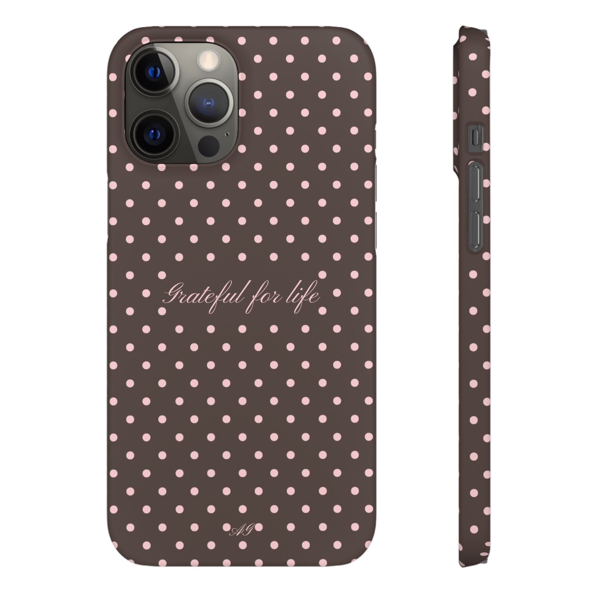 Grateful for life - Mocha polka phone case