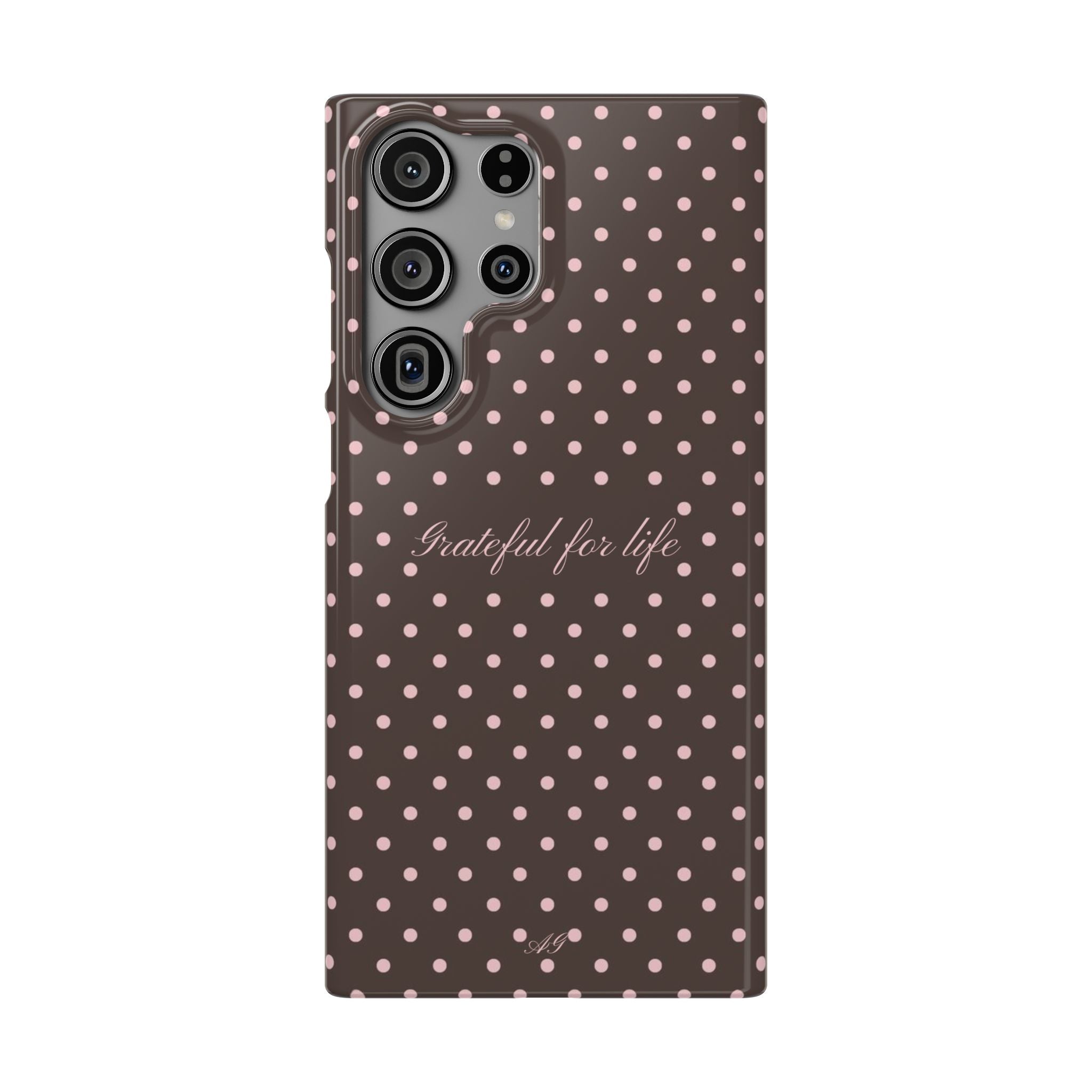 Grateful for life - Mocha polka phone case