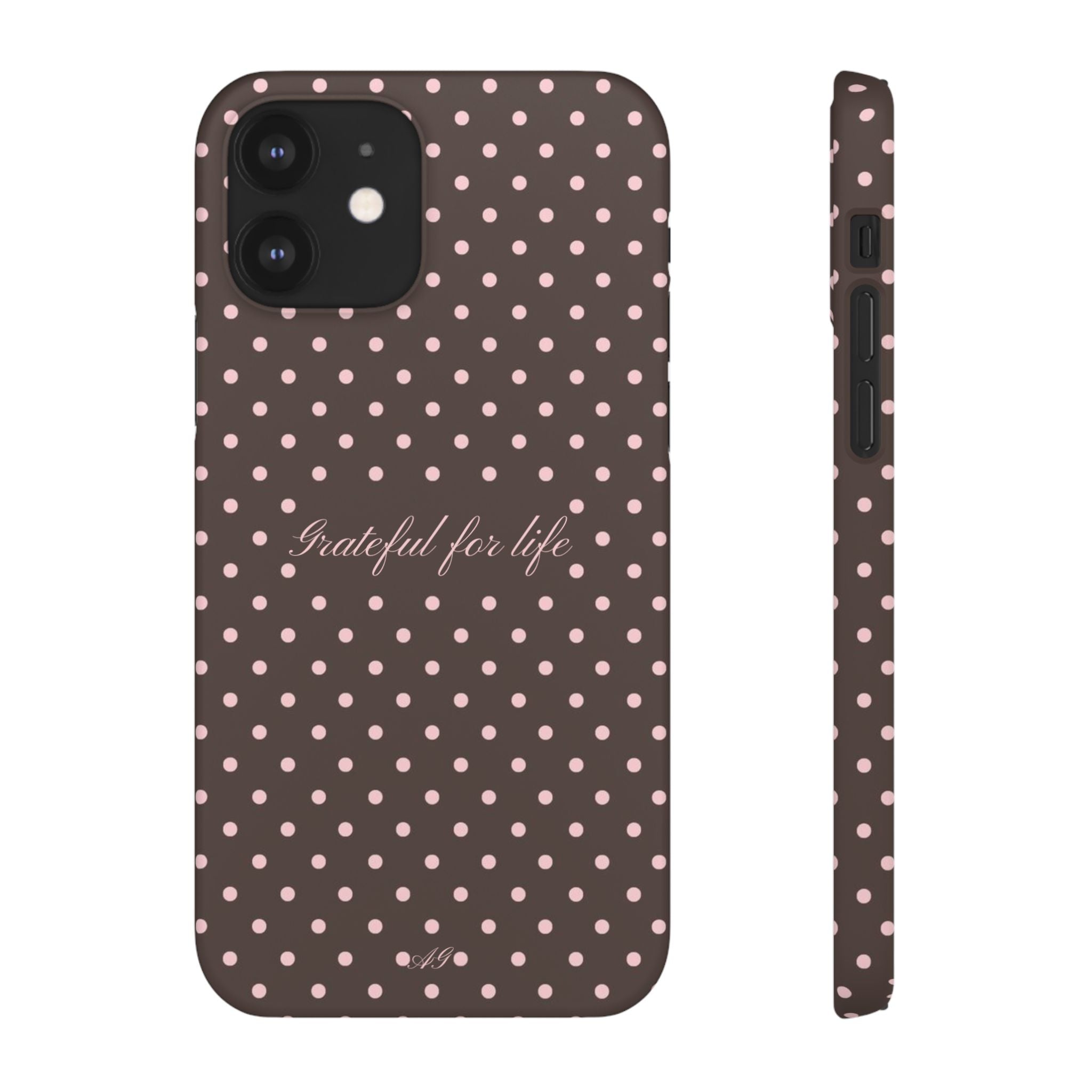 Grateful for life - Mocha polka phone case