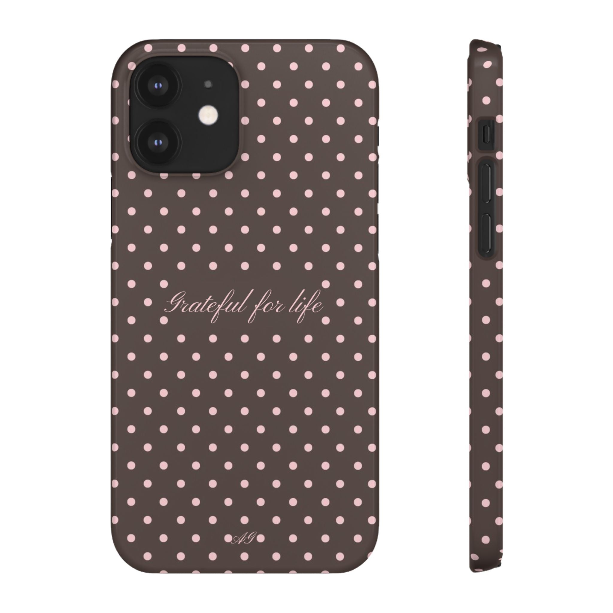 Grateful for life - Mocha polka phone case