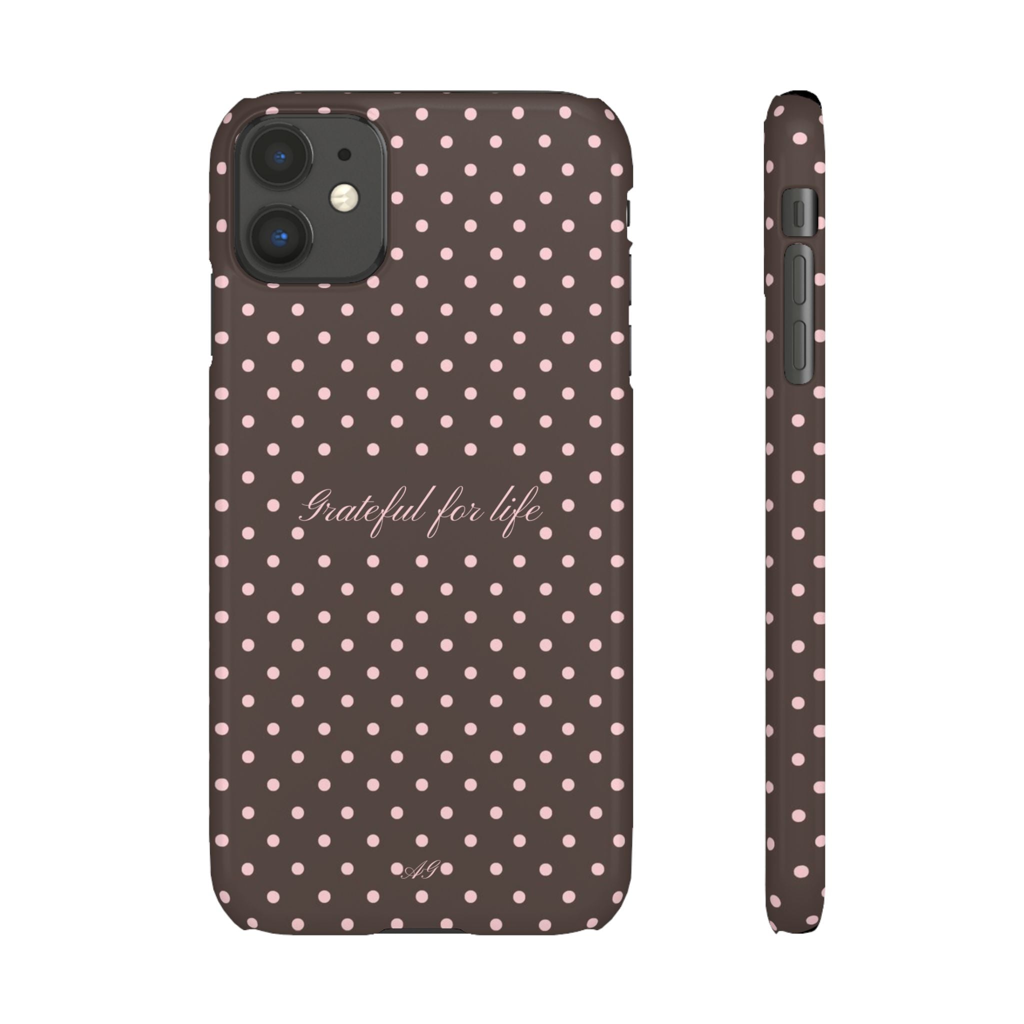 Grateful for life - Mocha polka phone case